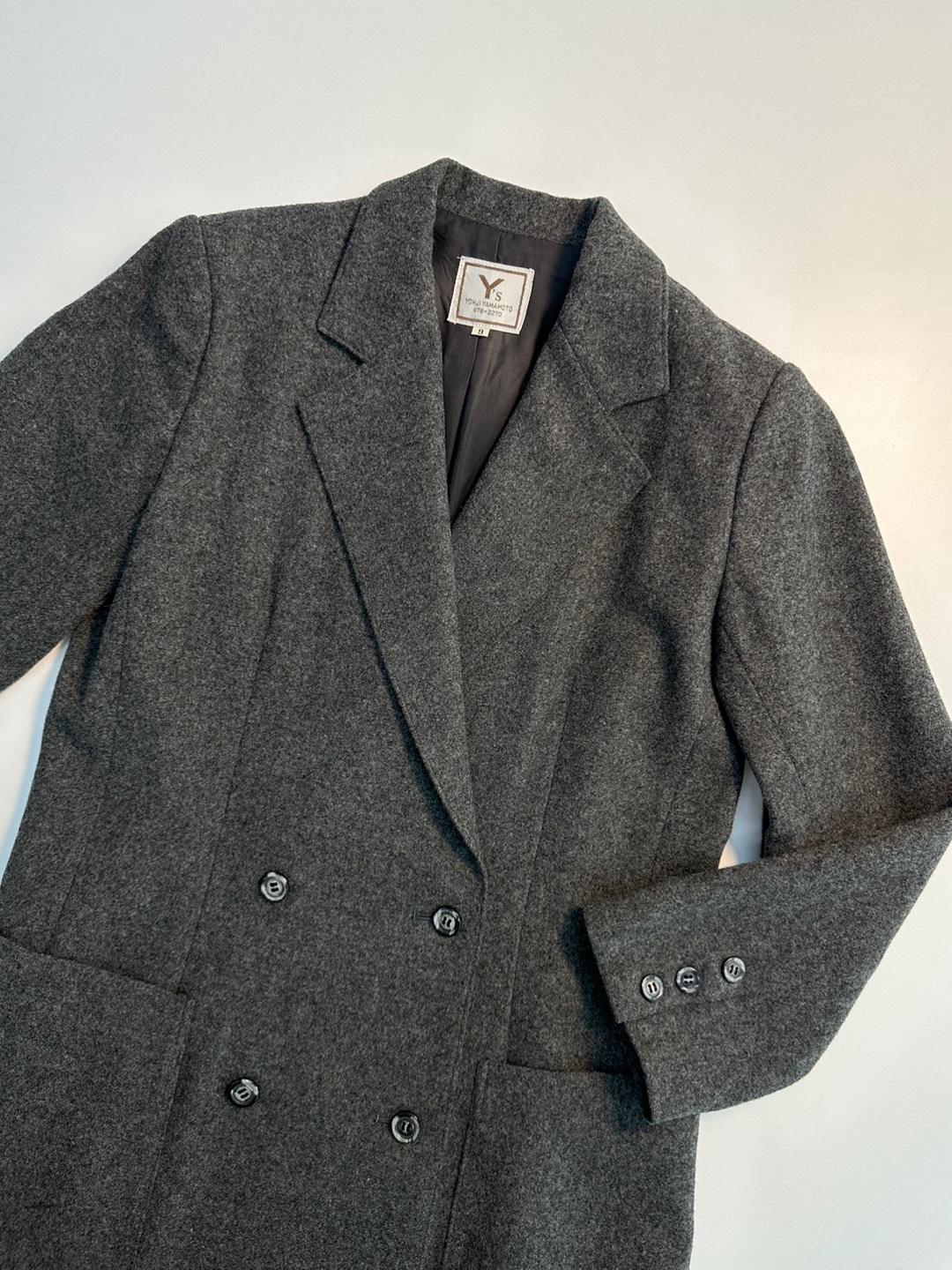 Y&#039;S Yohjiyama Moto Gray Double Button Wool Jacket