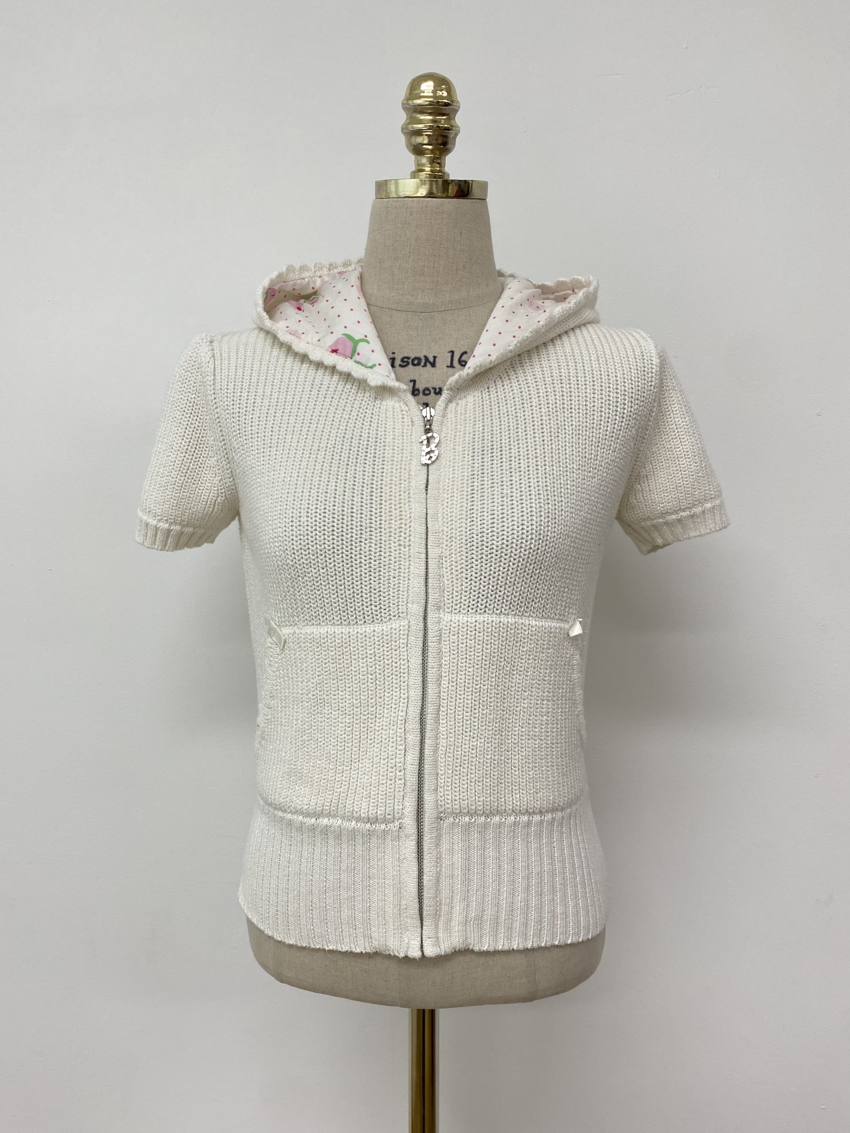 Glitter knit pocket hood zip-up