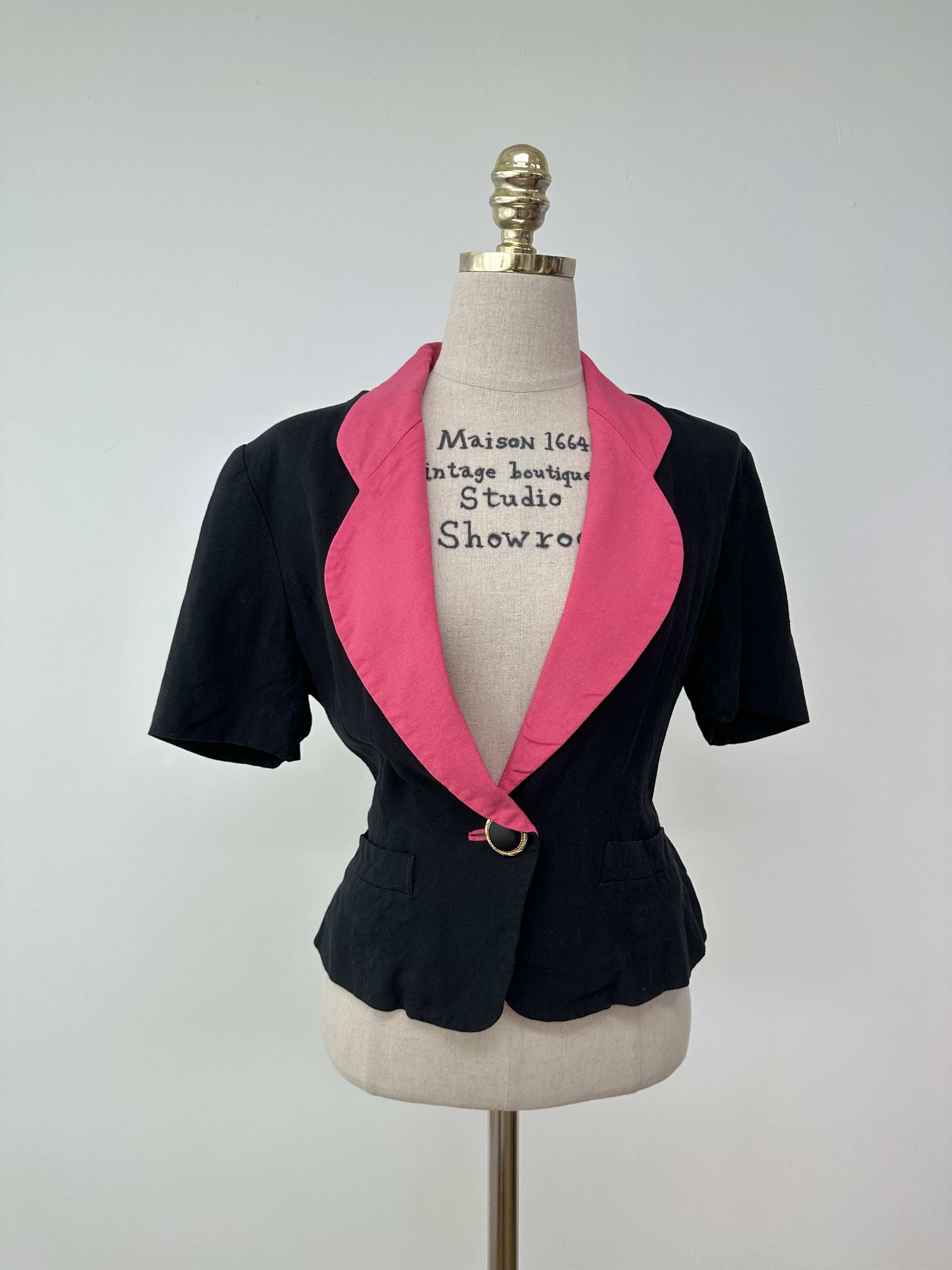 Black pink detail linen jacket