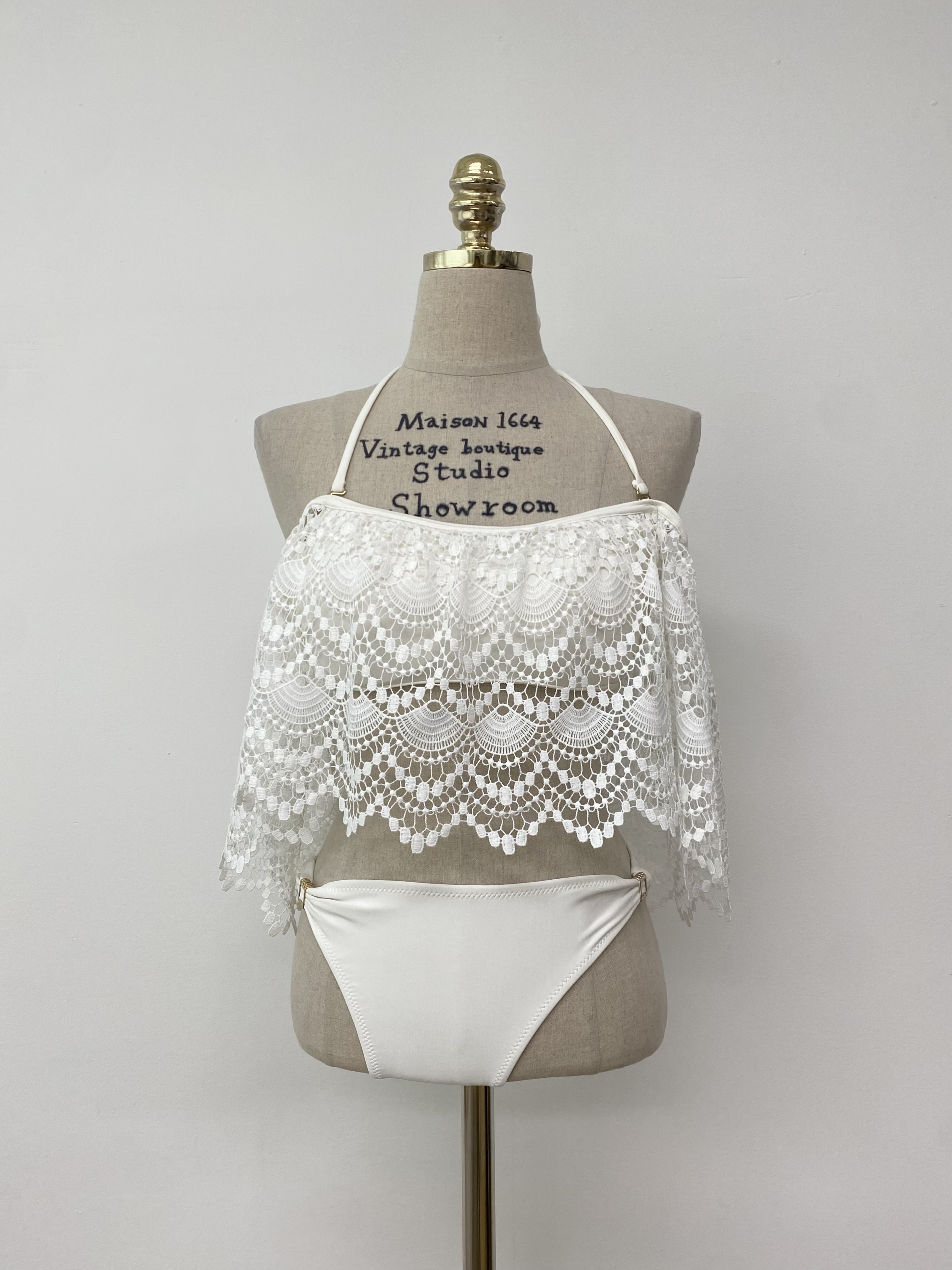 White Lace Embroidered Swimsuit Set