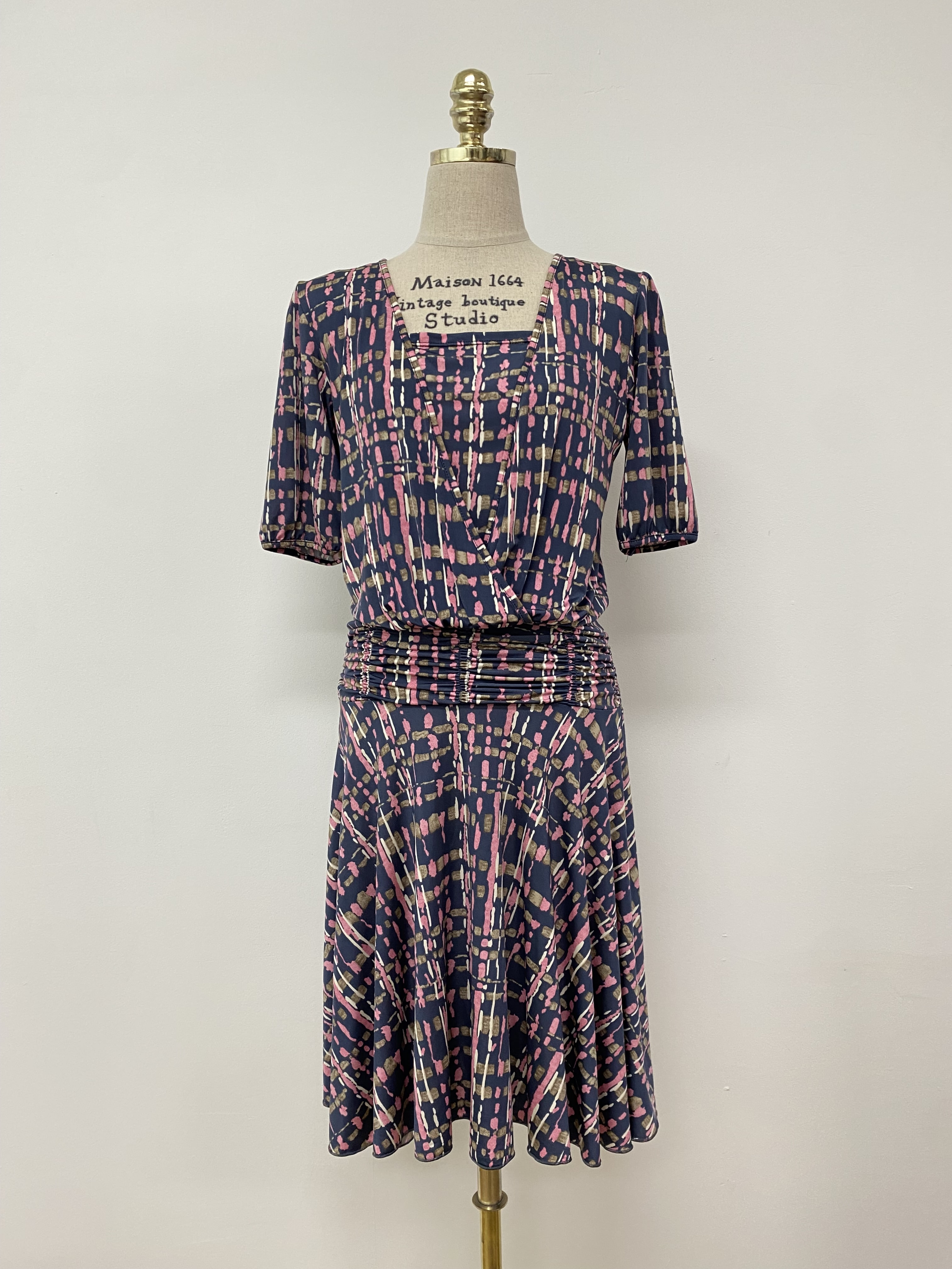 pattern printing shirring dress