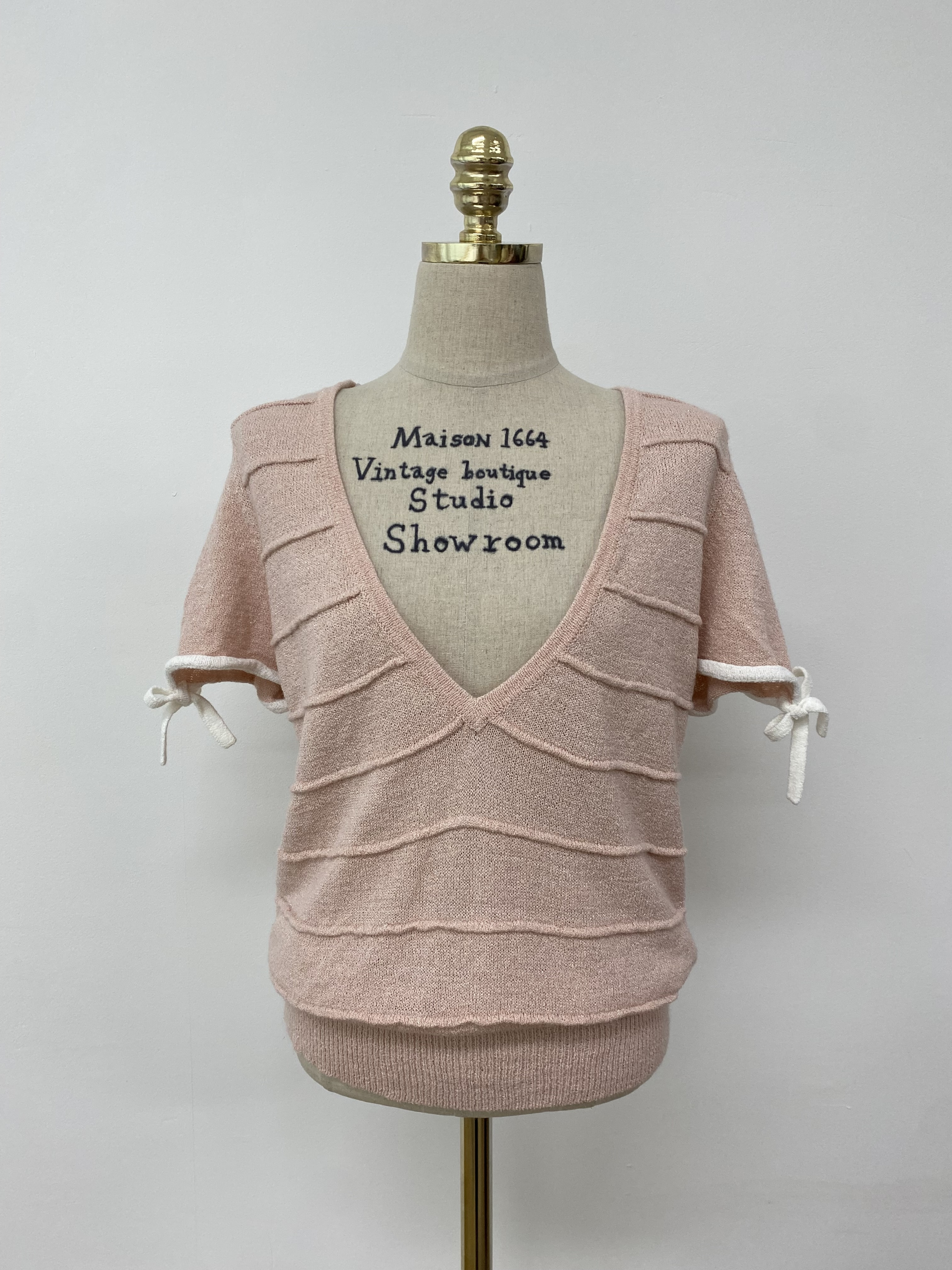 Pink glitter knit V-neck top