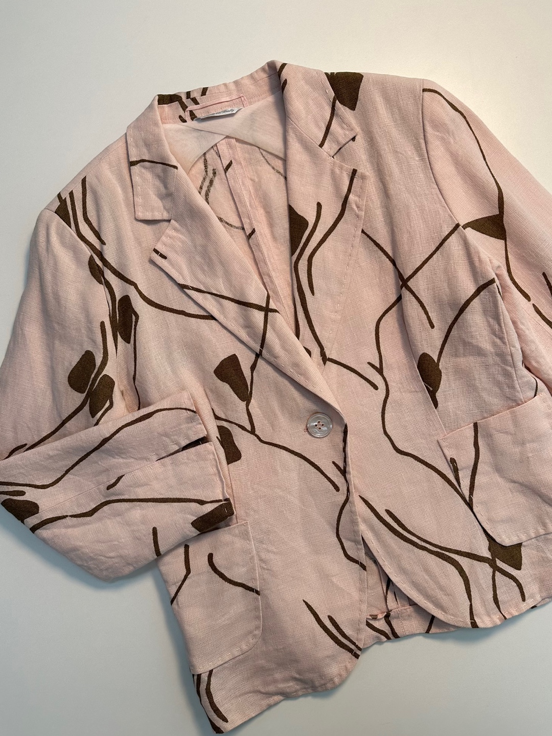 Max Mara Pink Brown Drawing Pattern Linen Jacket (made in italy)
