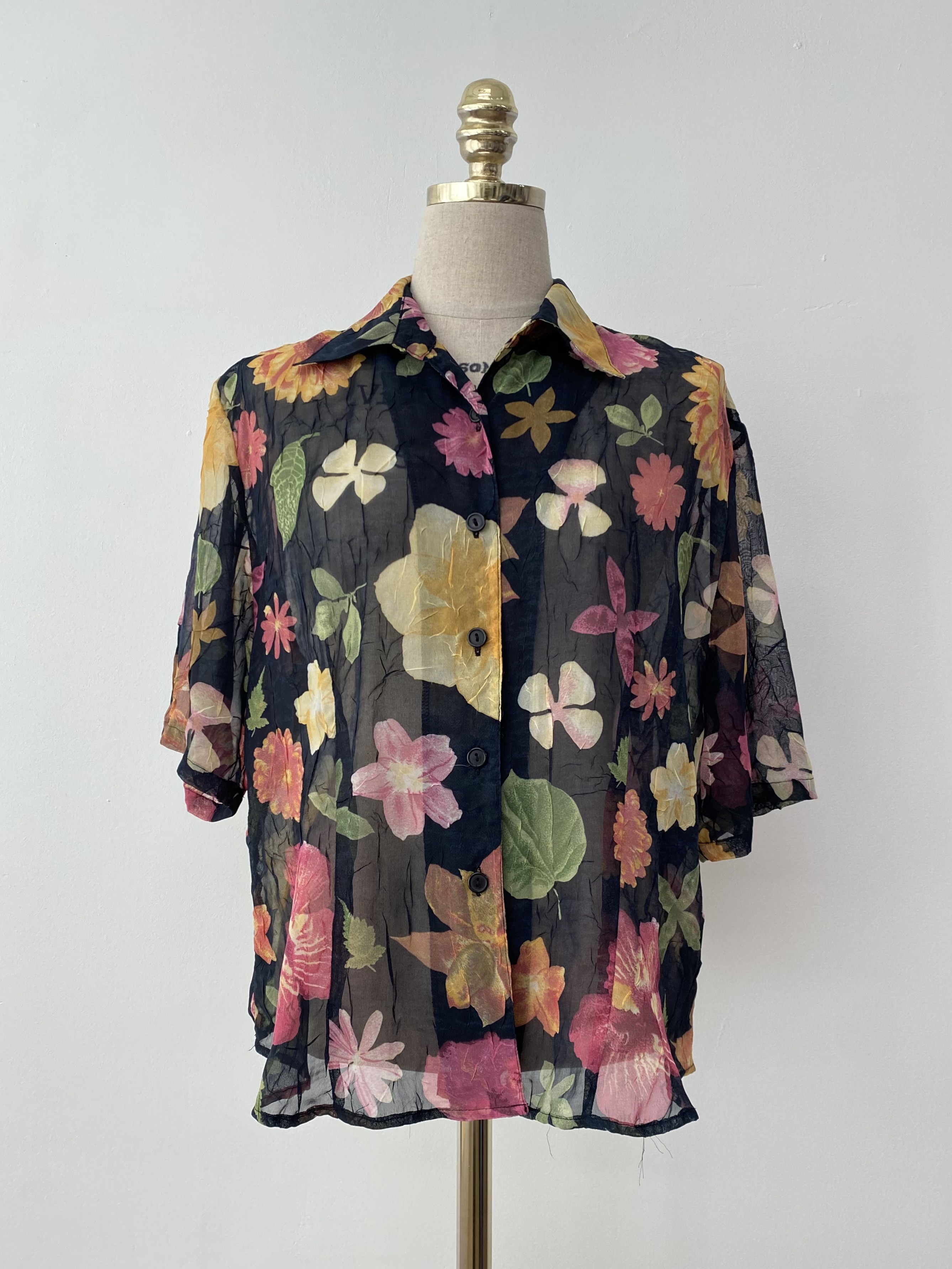 floral pattern see-through shirt