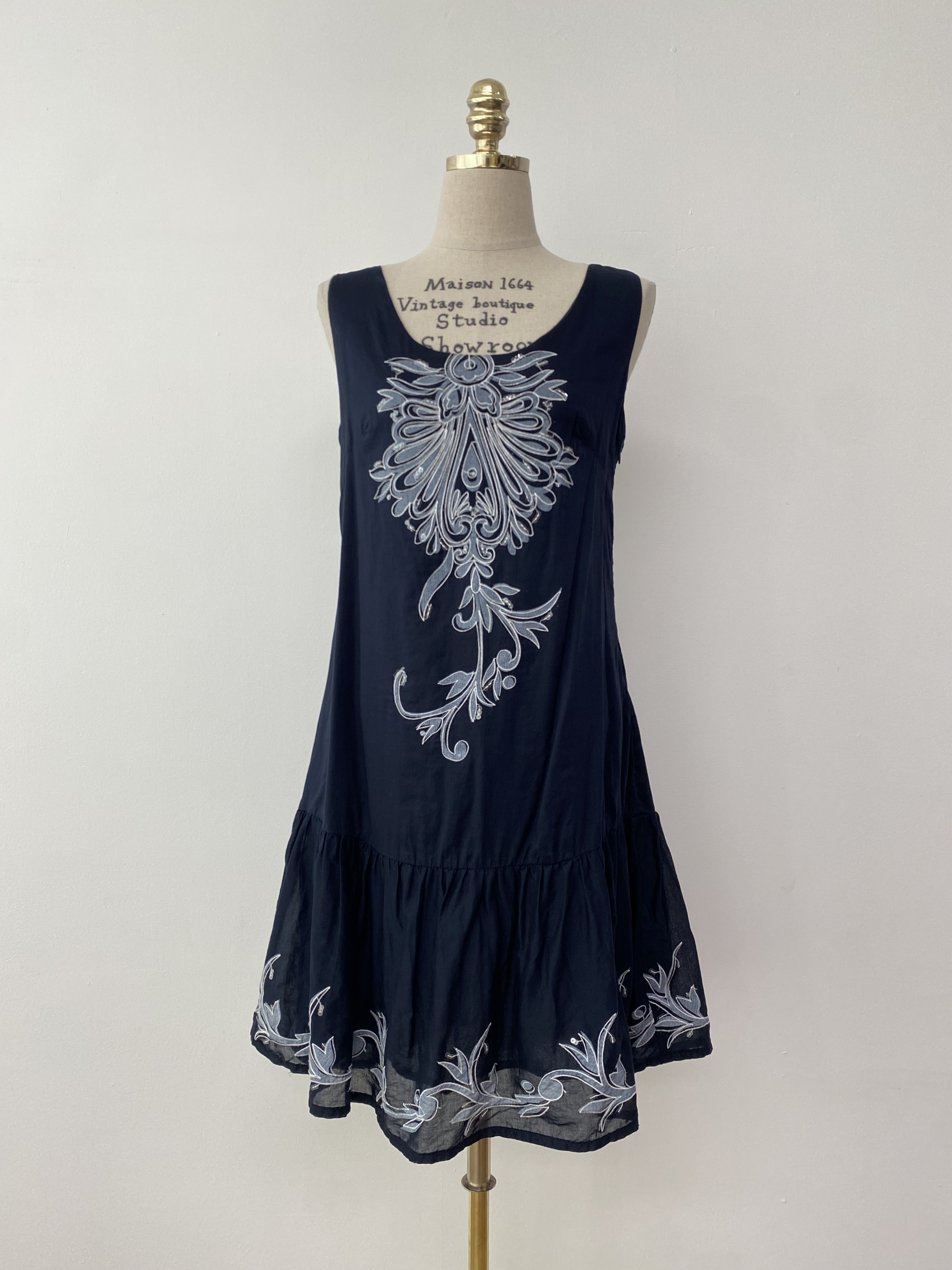 Navy embroidered sequin detail dress