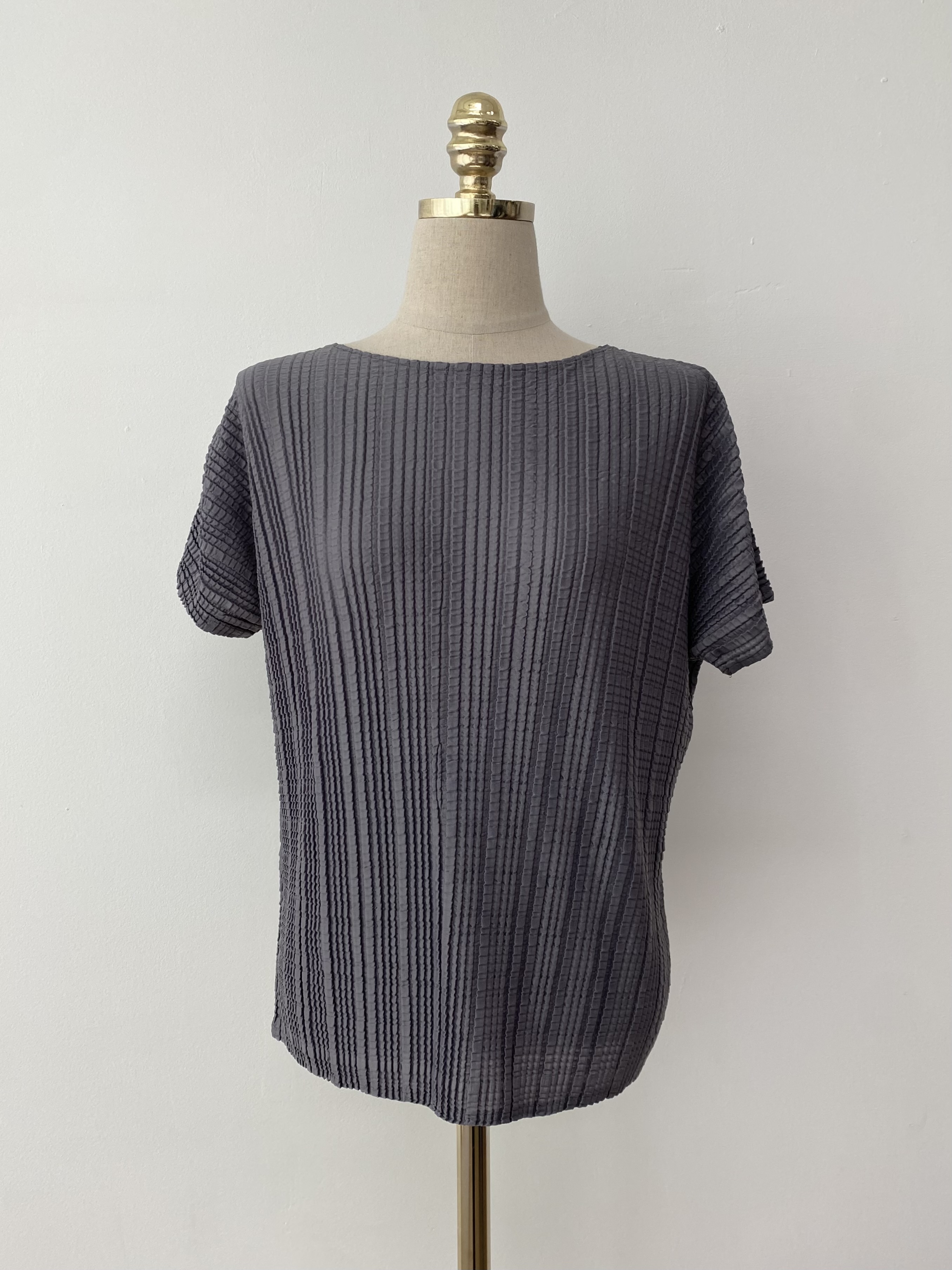 gray pleated top