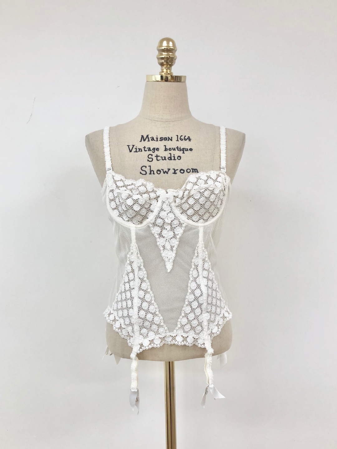 White Flower Lace Mesh Corset Top 75B(made in france)