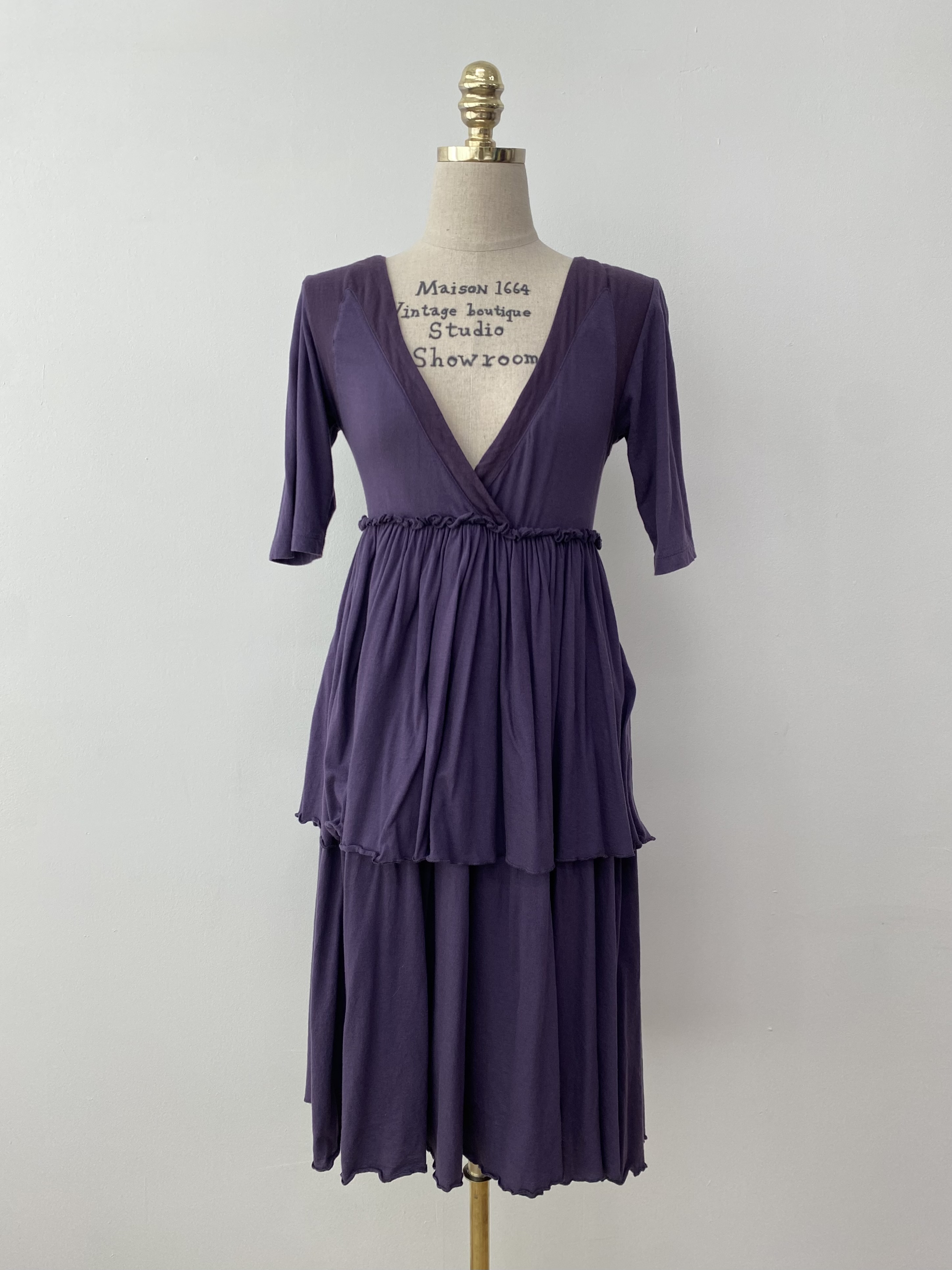 Shirring tiered V-neck dress(made in italy) 40size