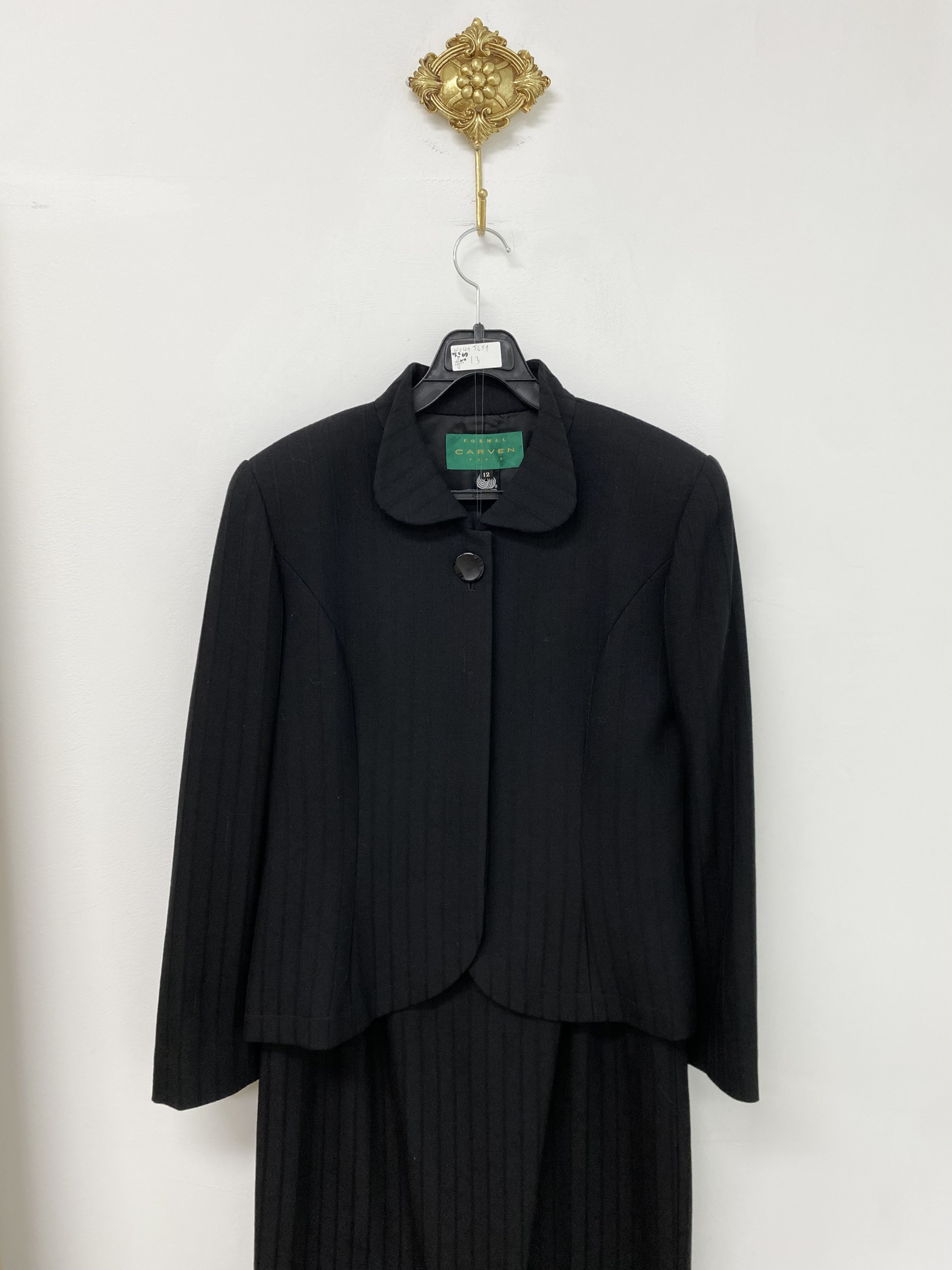 Carven black stripe hidden button jacket skirt setup