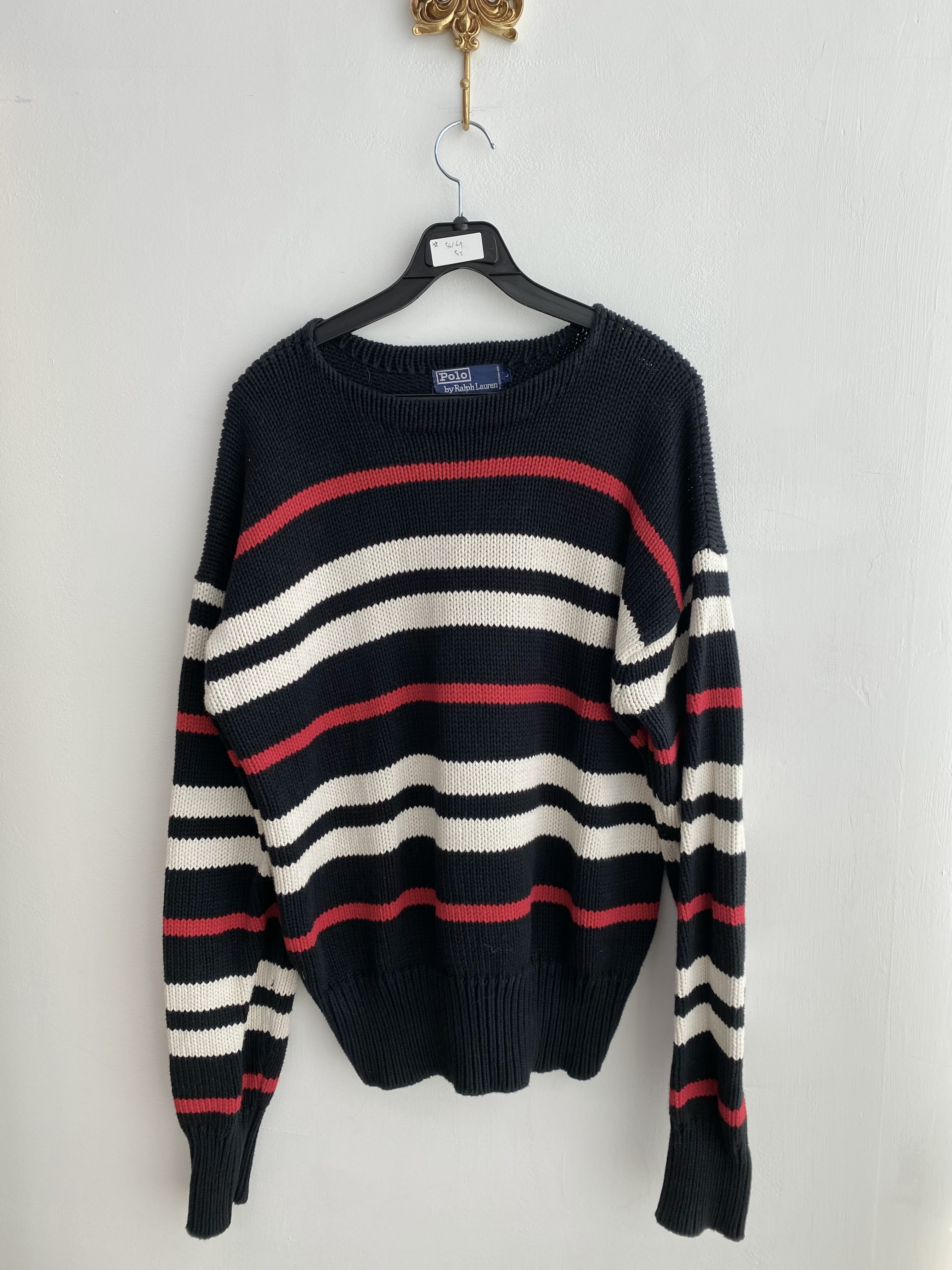 Polo Ralph Lauren black ivory red stripe cotton knit