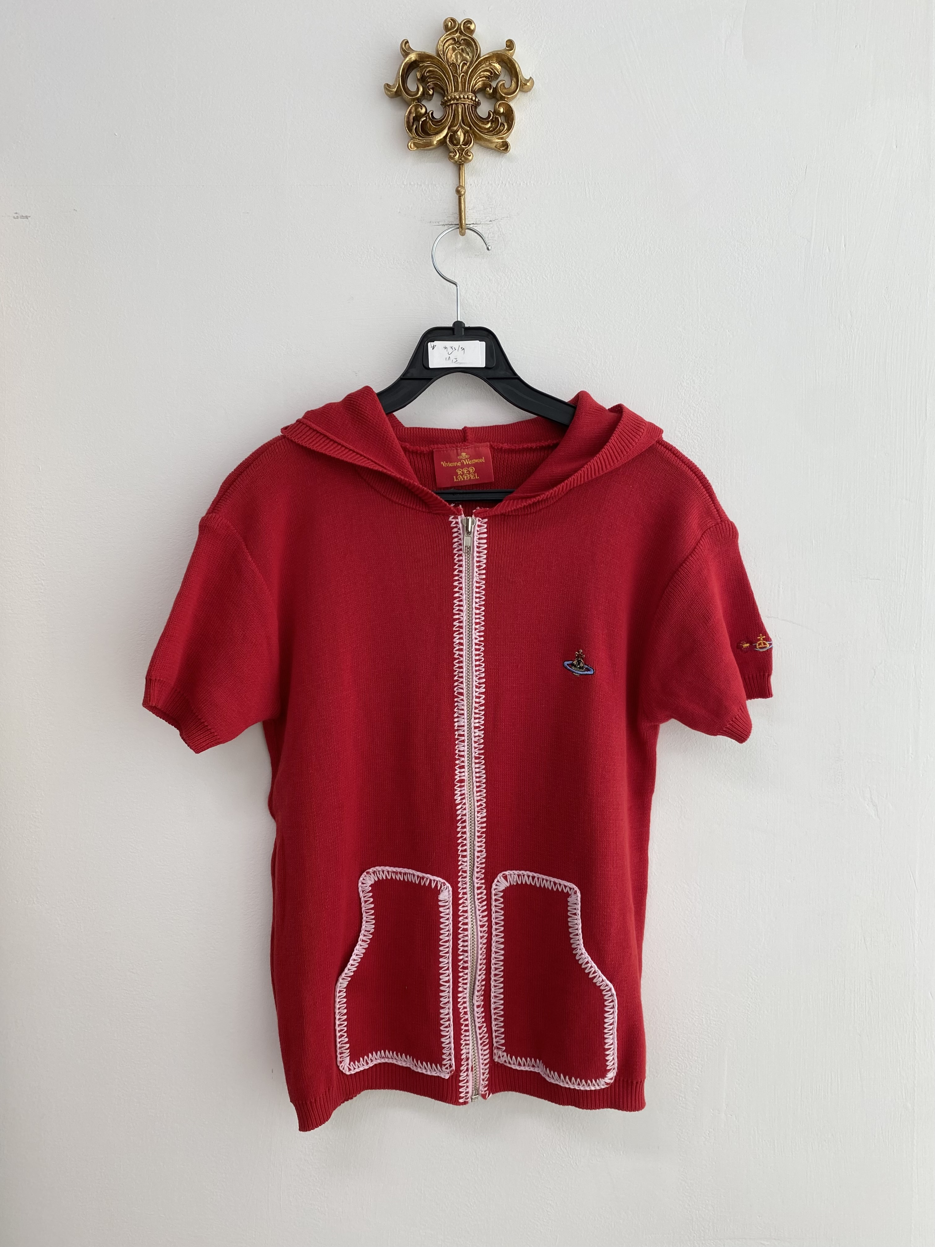 Vivienne Westwood red stitch short zip-up cardigan (made in italy)