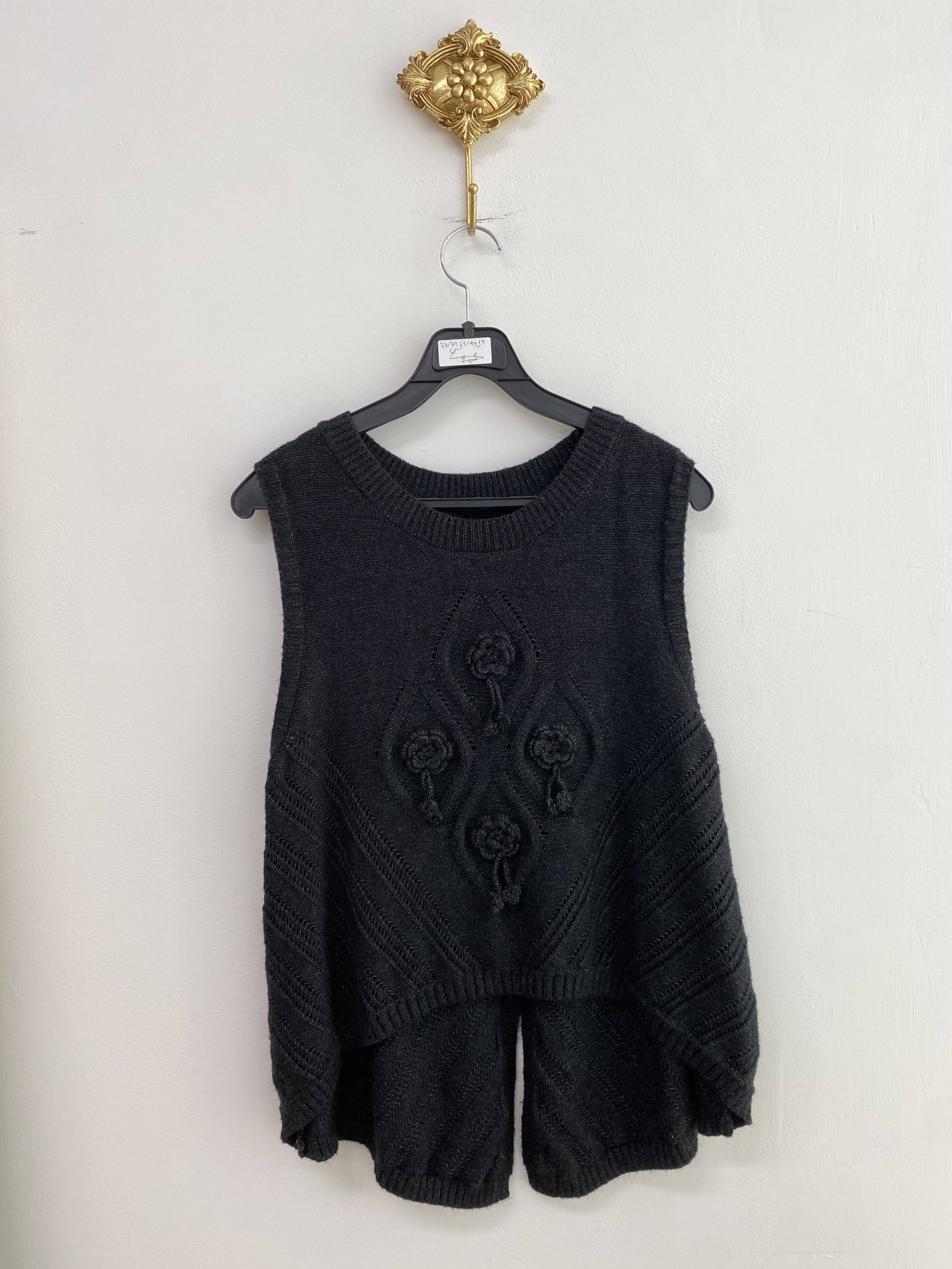 Charcoal black unbalance fake button knit vest