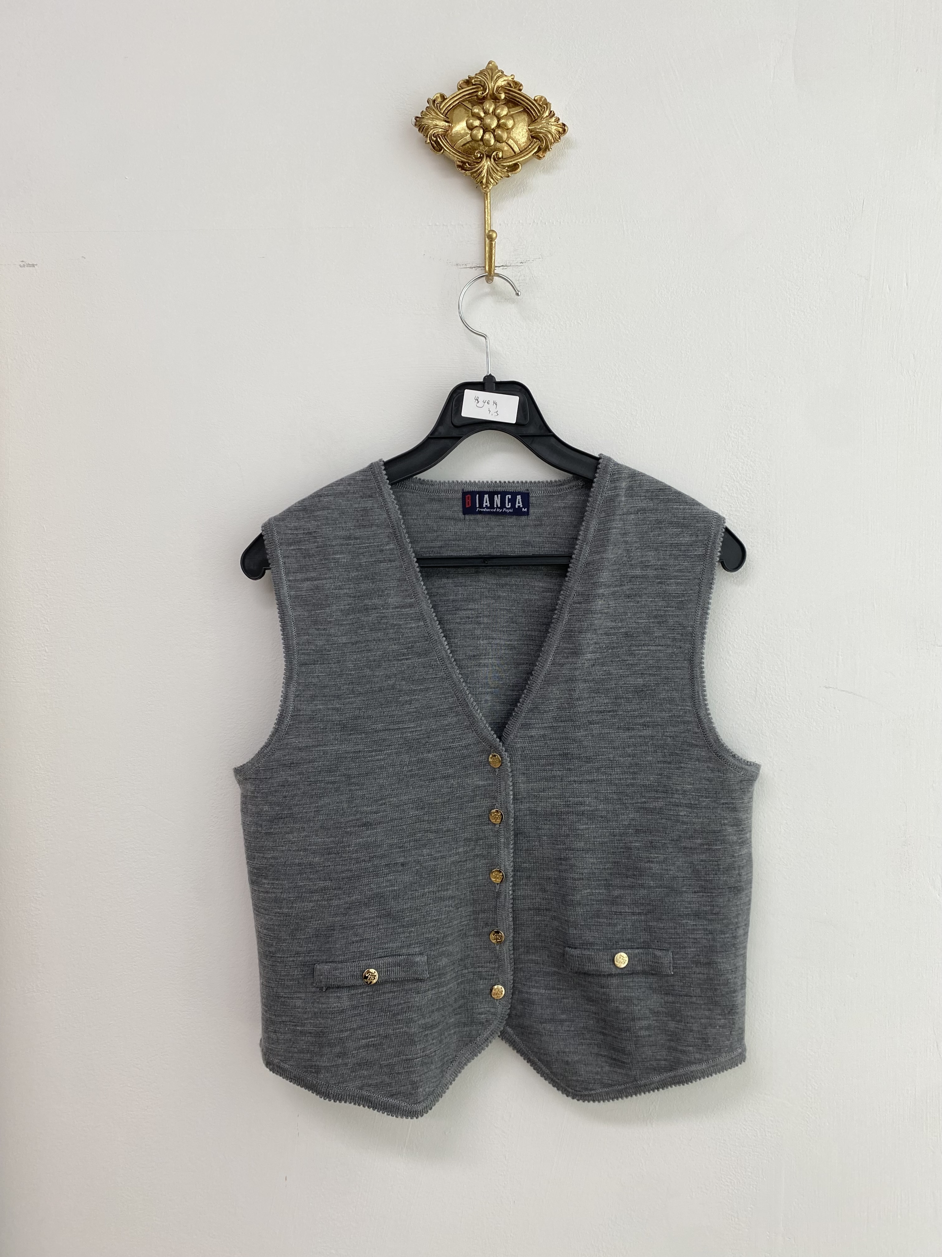 Grey gold button lace knit vest