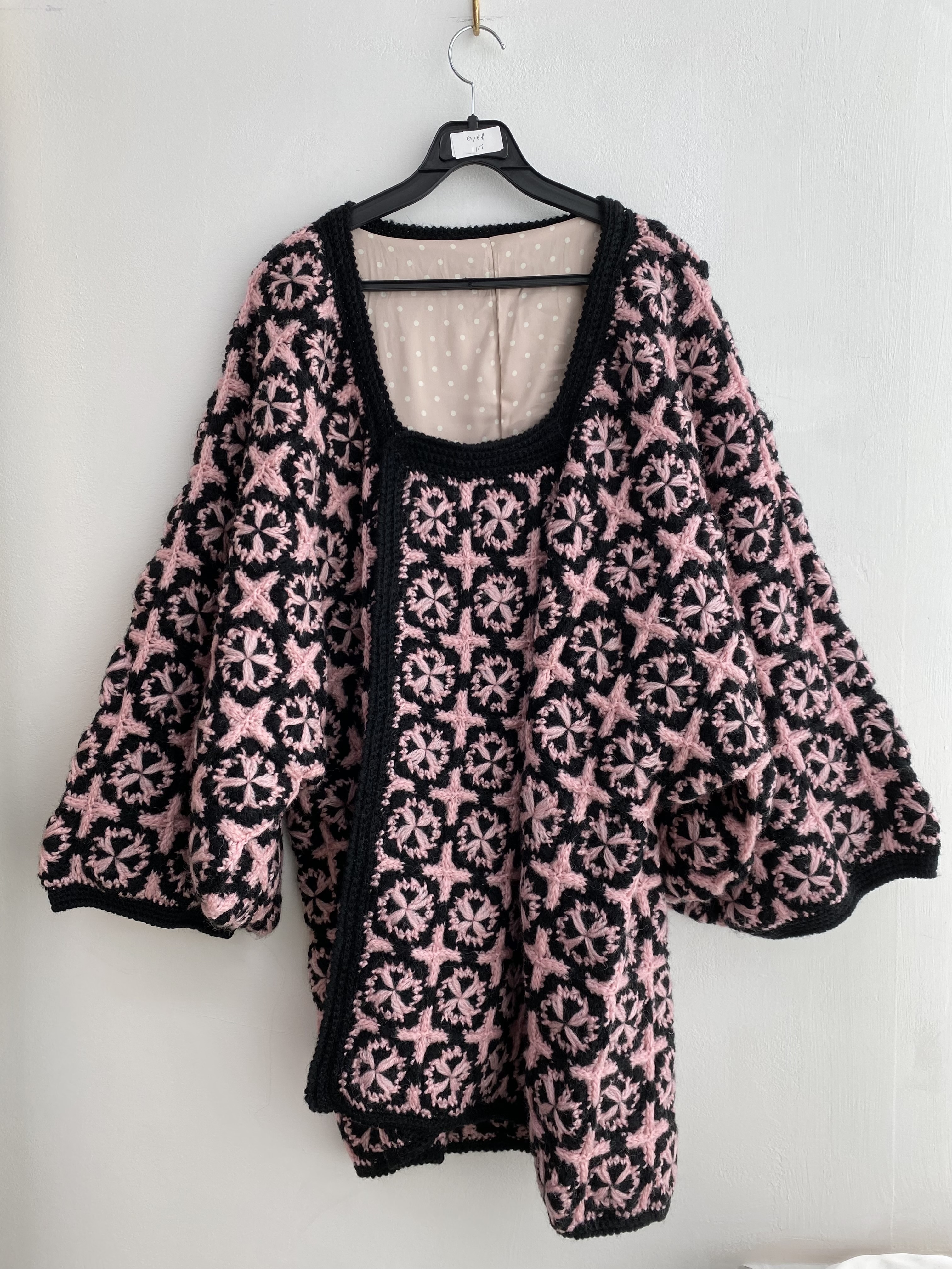 Black pink pattern heavyweight boxy fit knit