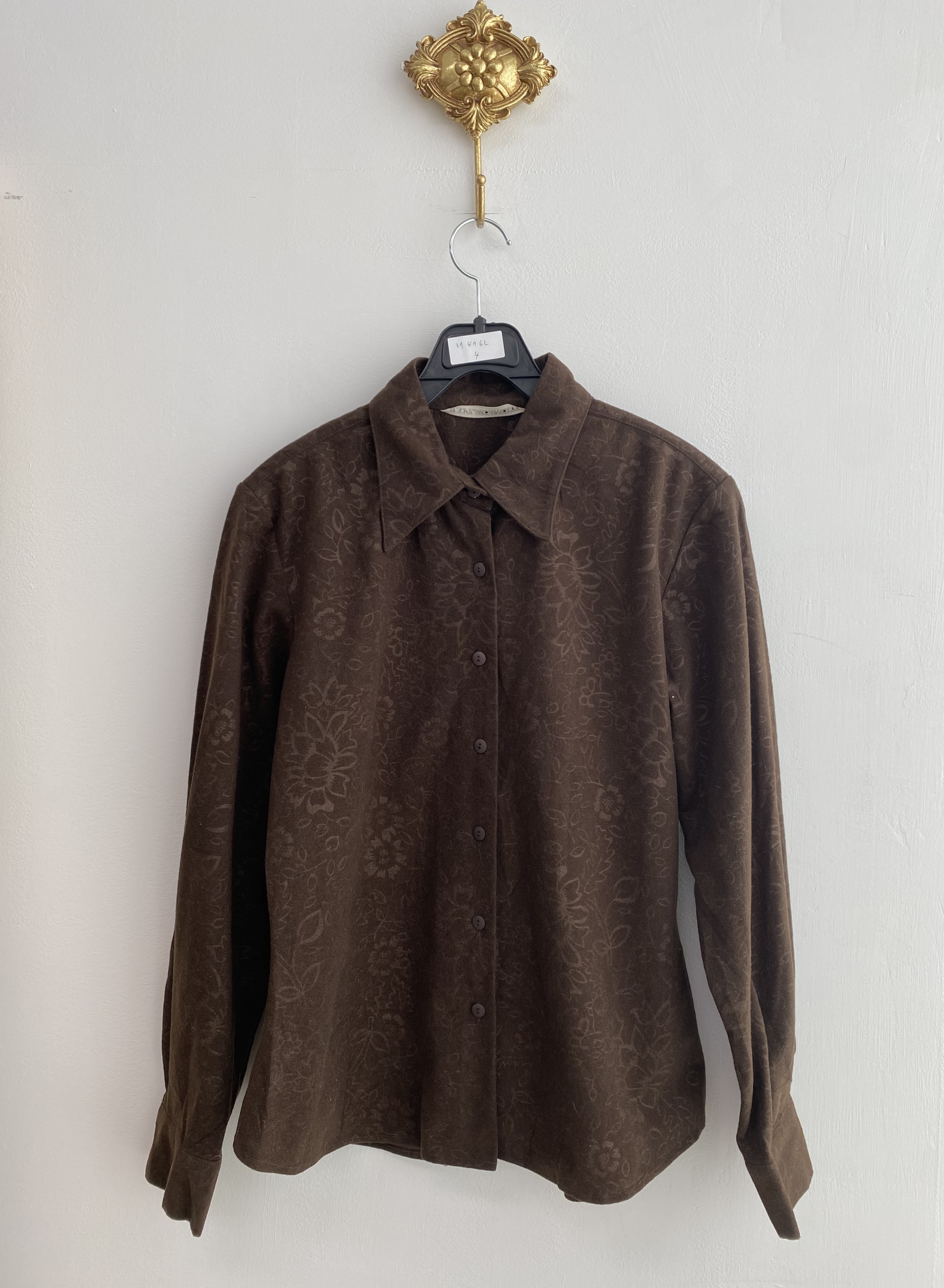 Brown botanical pattern warm poly shirt