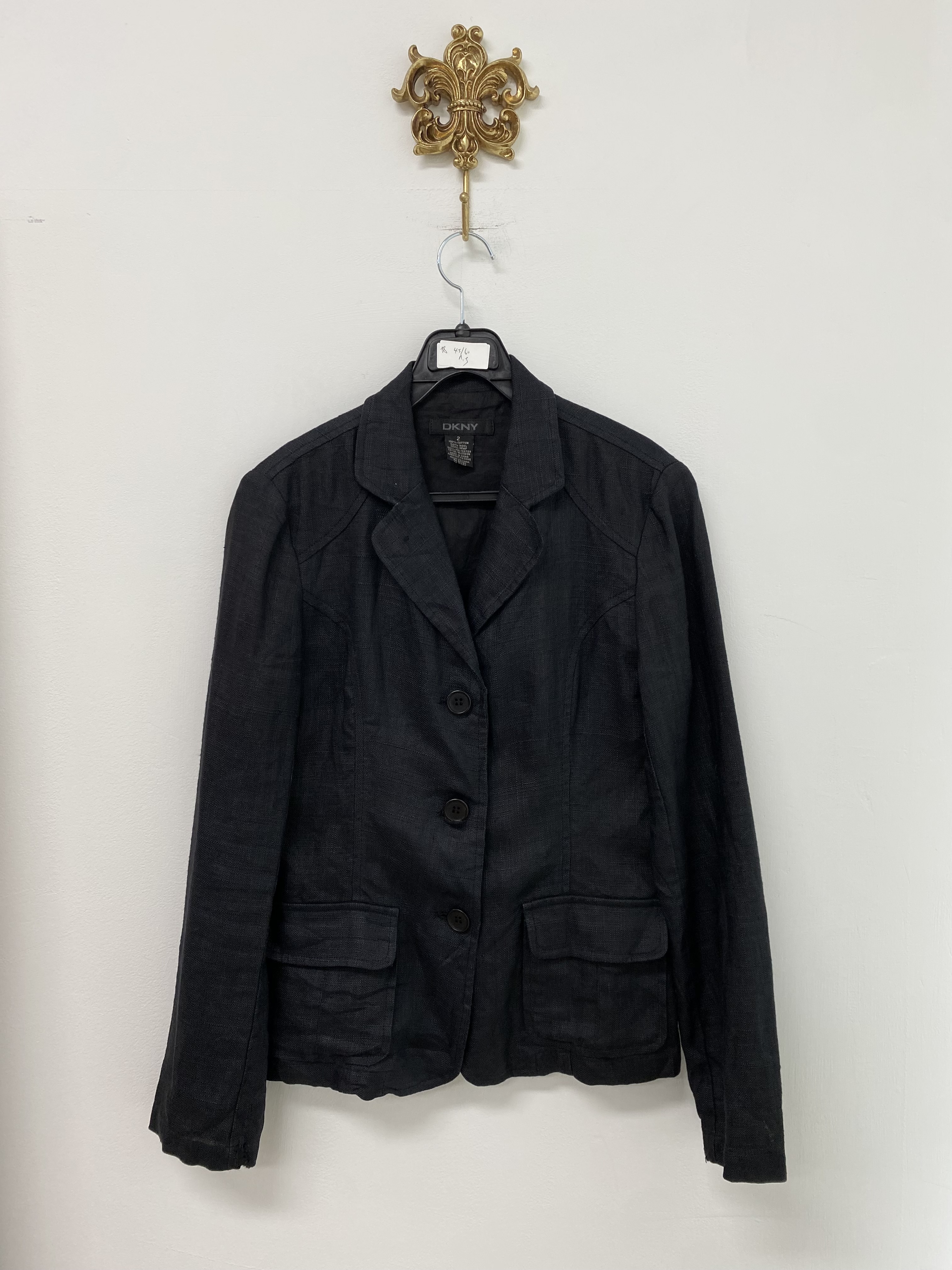 DKNY dark navy cotton 3 button pocket jacket