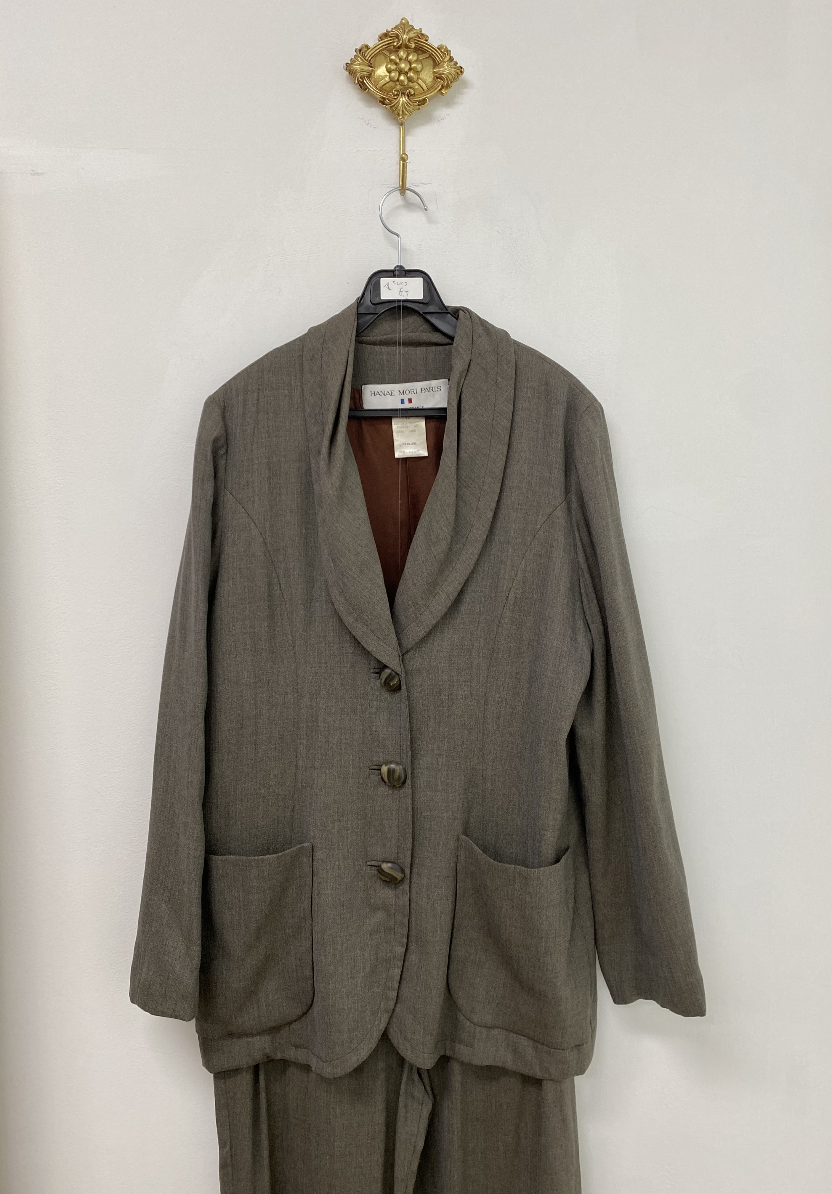Hanae Mori grey pleats jacket pants setup (made in france)