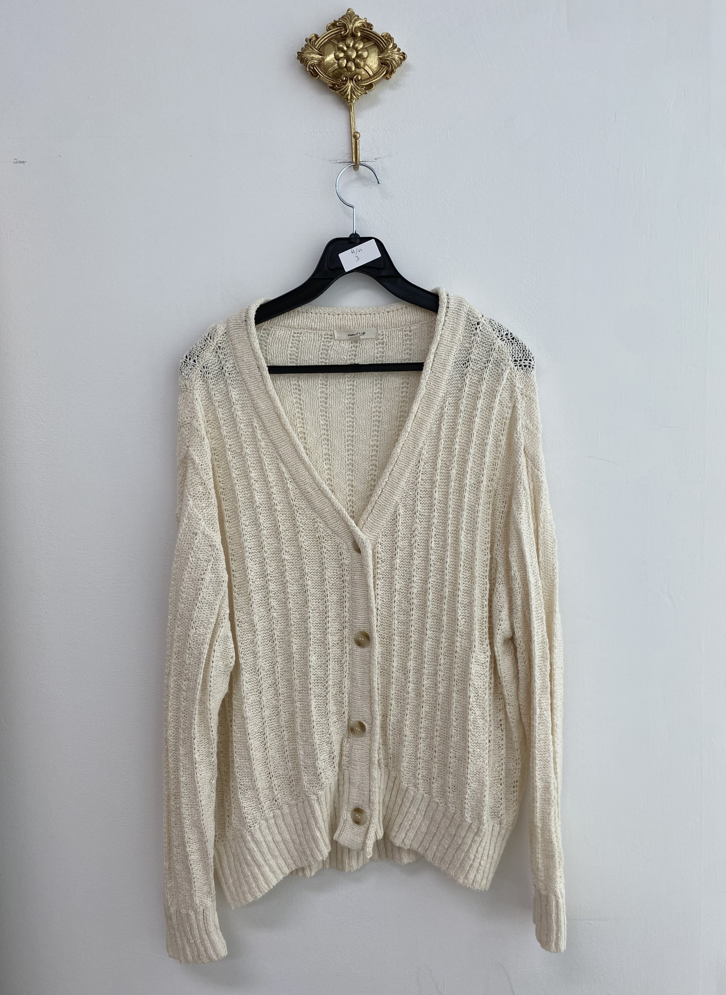 Ivory net button knit cardigan