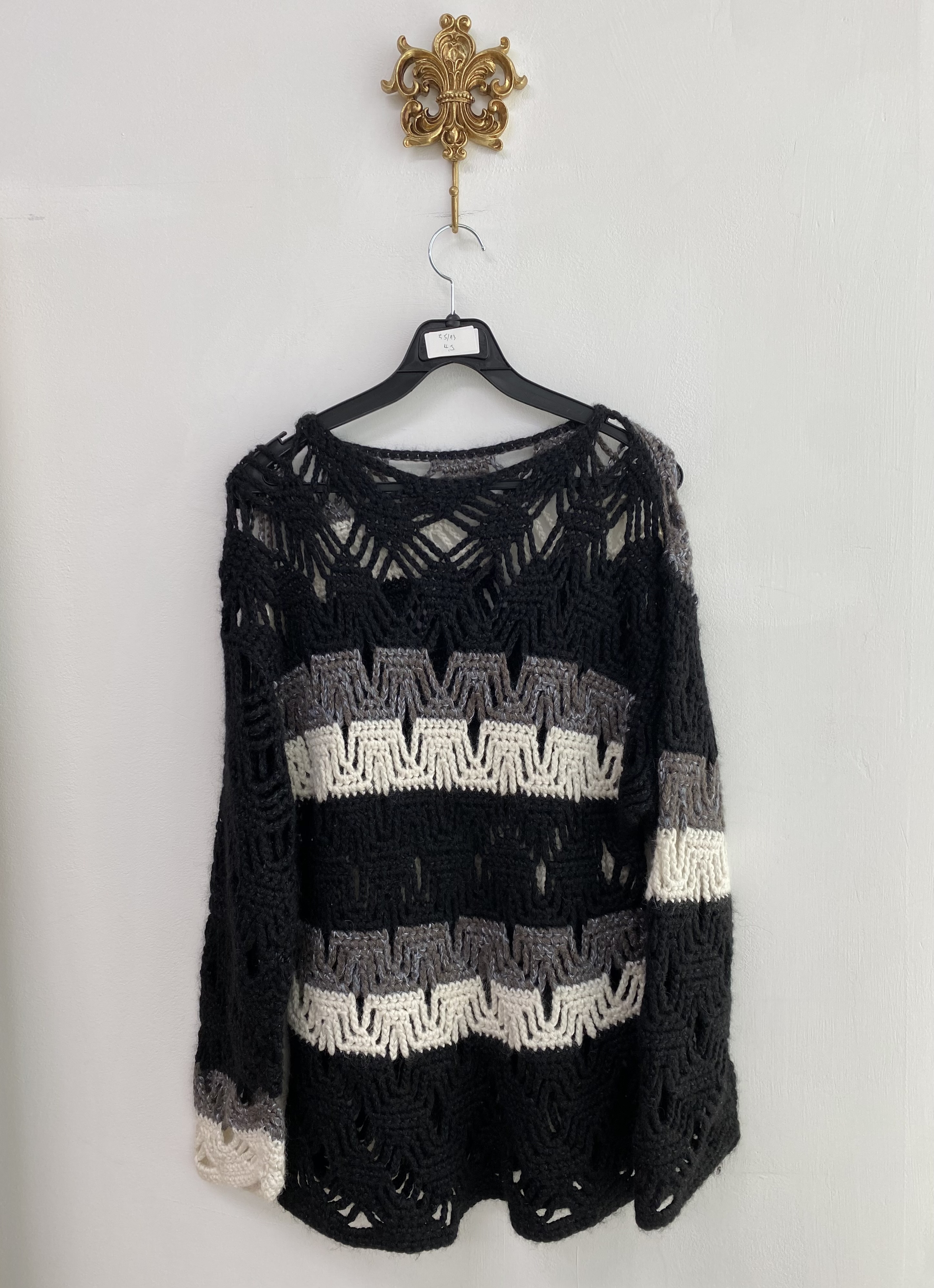 Black mono tone stripe see-through knit