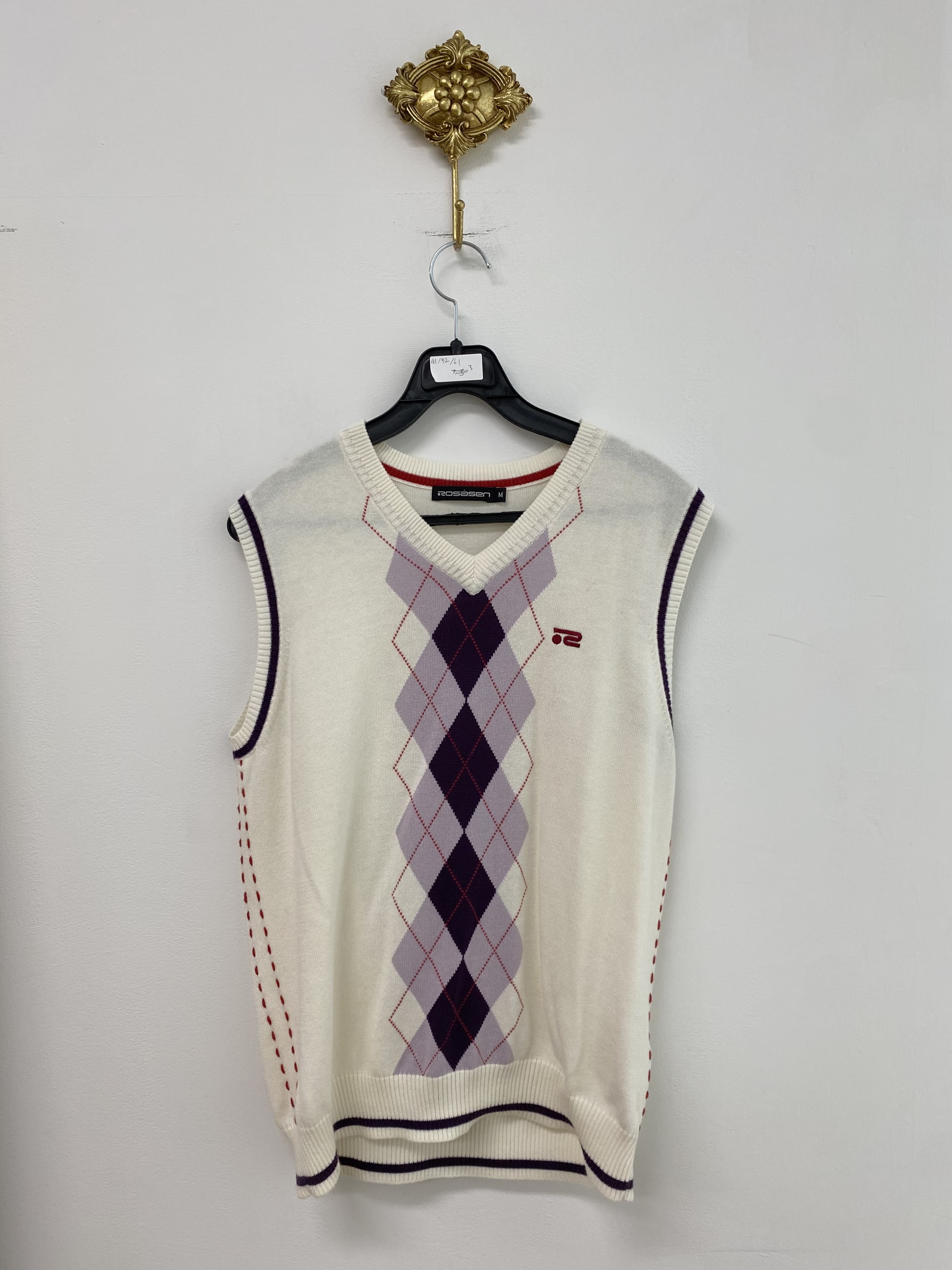 Ivory purple argyle knit vest