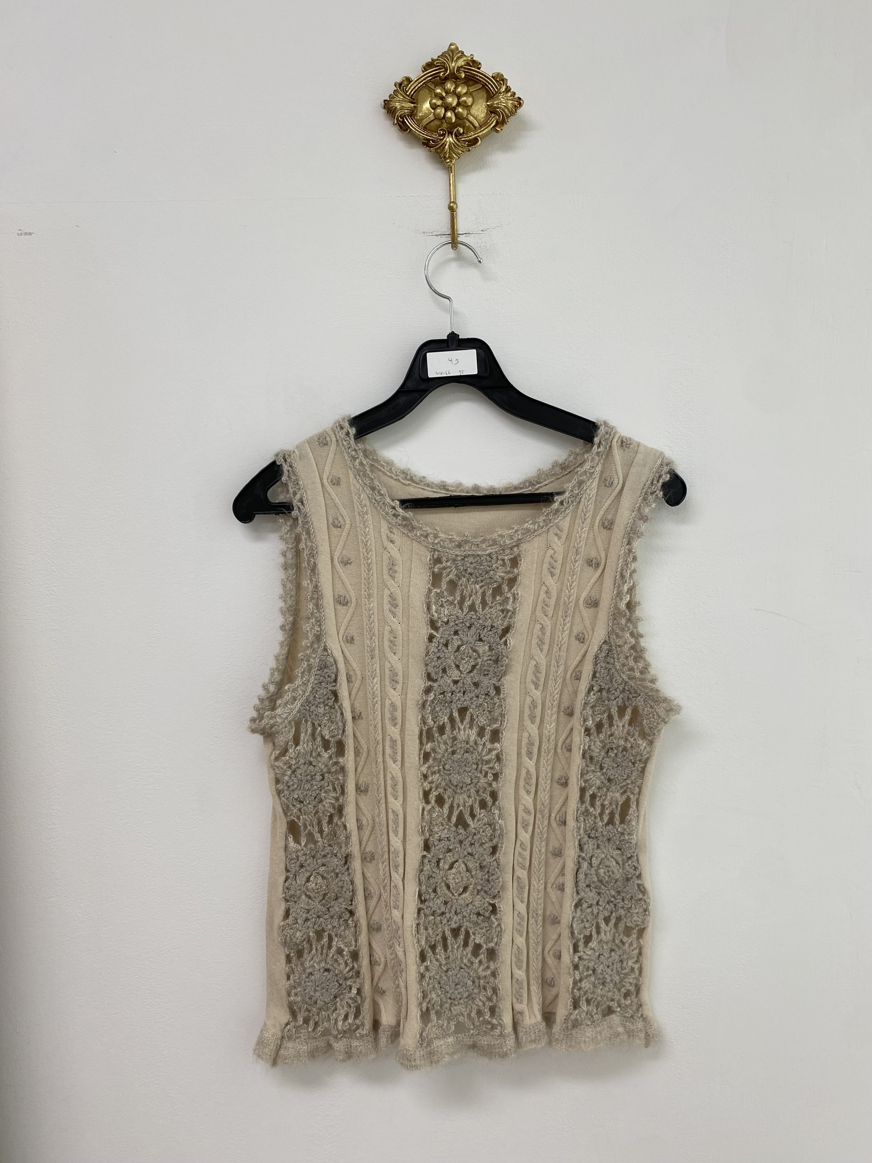 Ivory beige mohair net knit vest