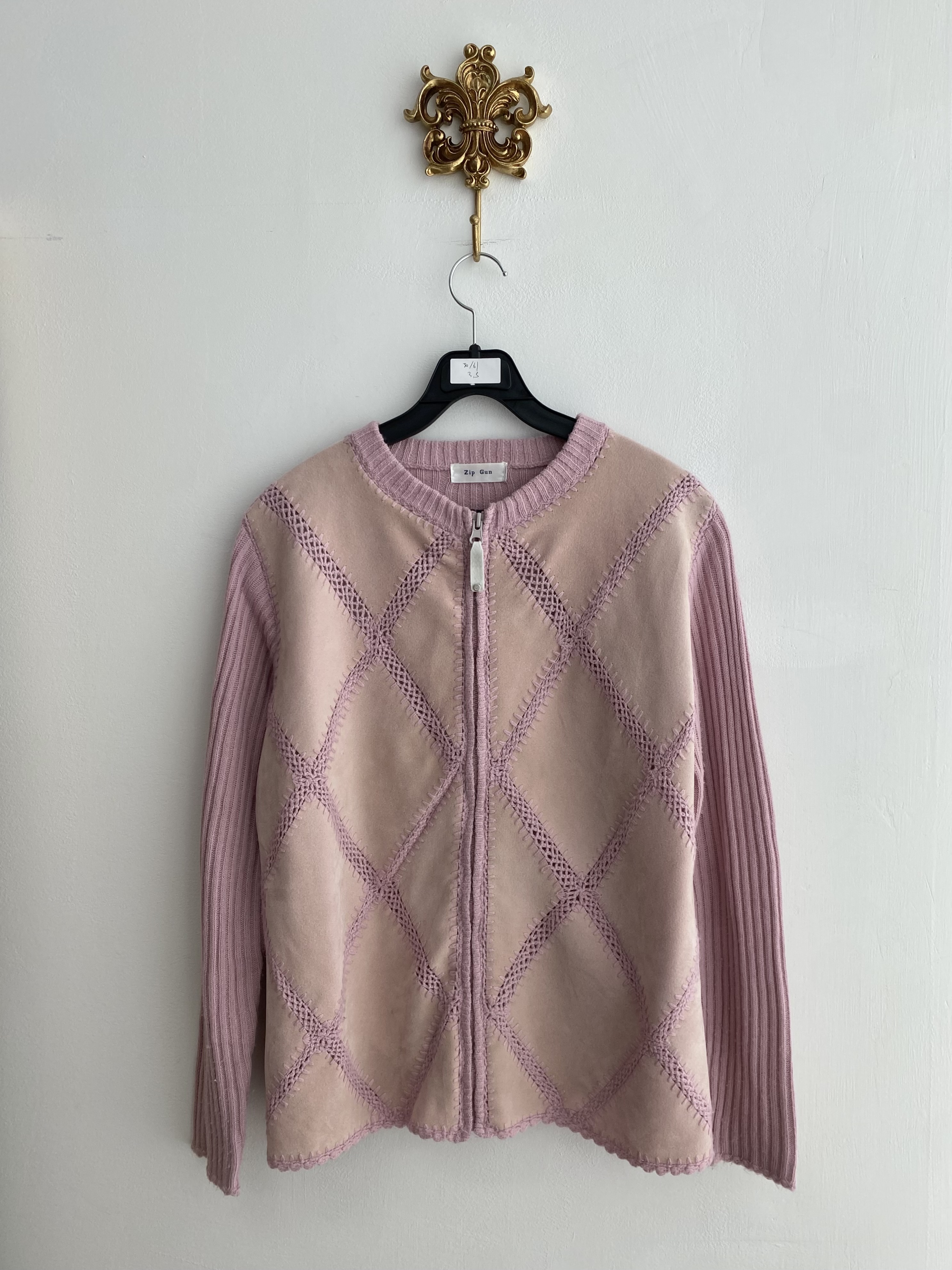 Purple pink fake suede knit zip-up cardigan
