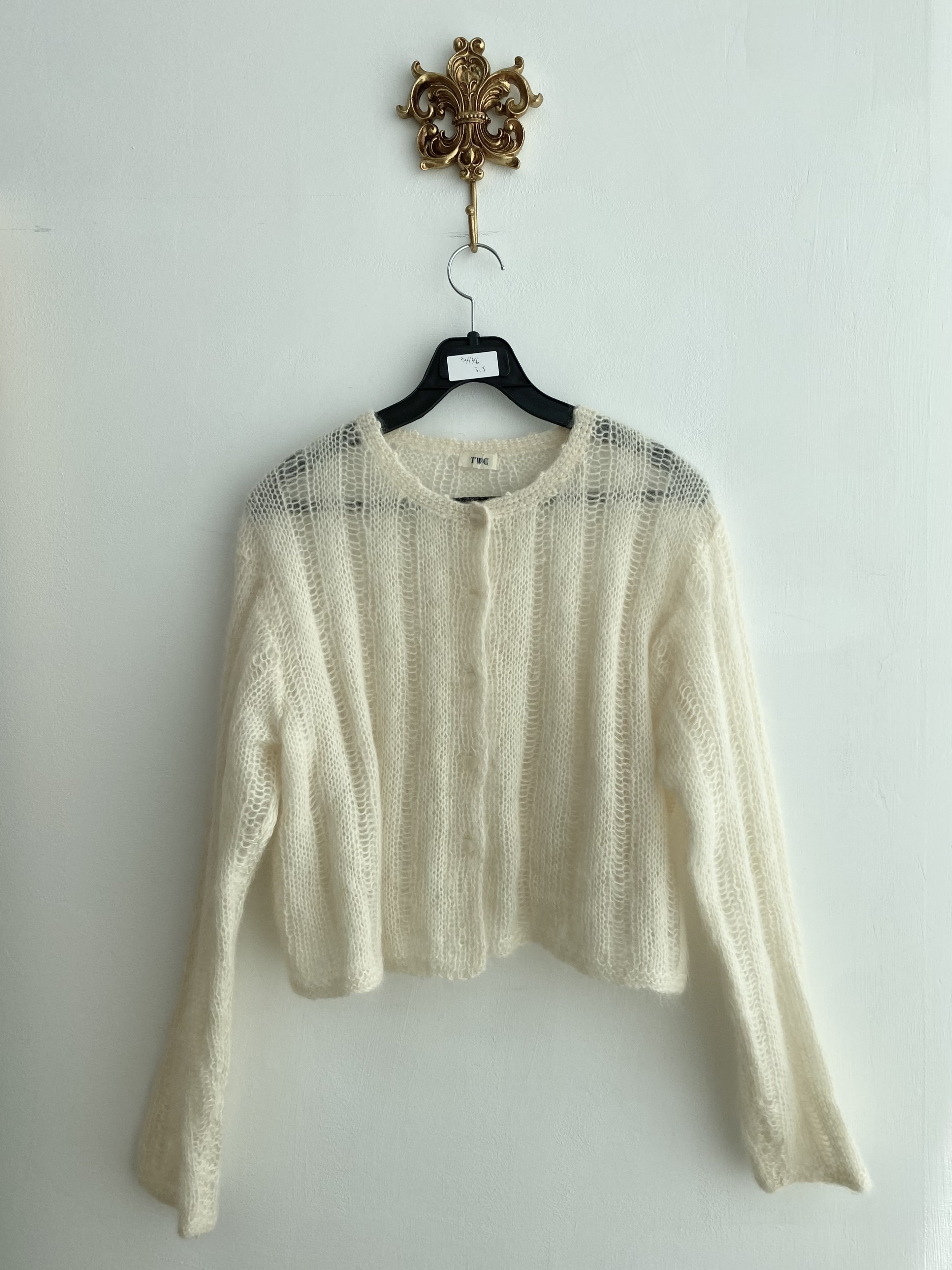 Ivory angora button knit cardigan