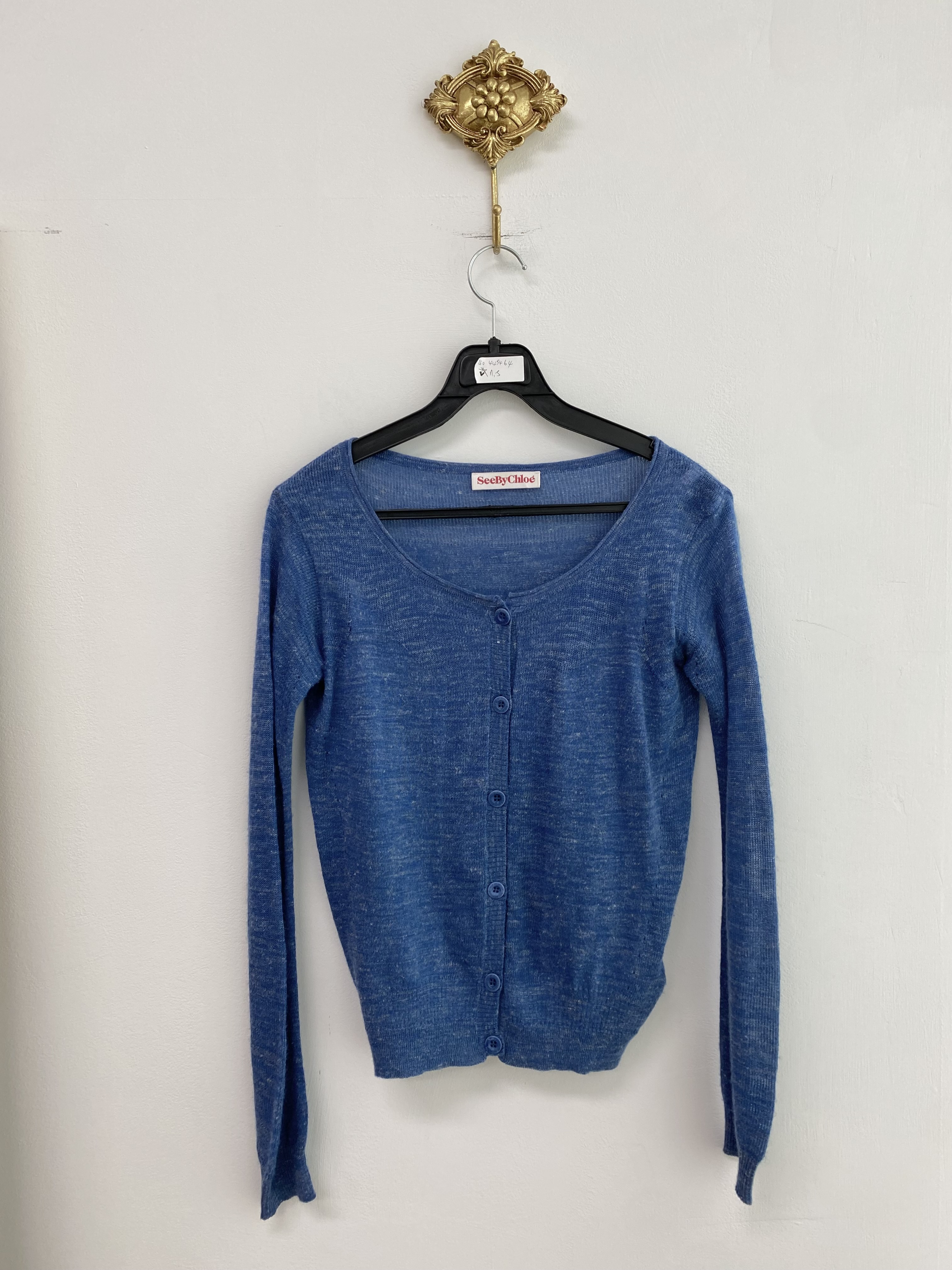 See By Chloe blue back logo point button cardigan