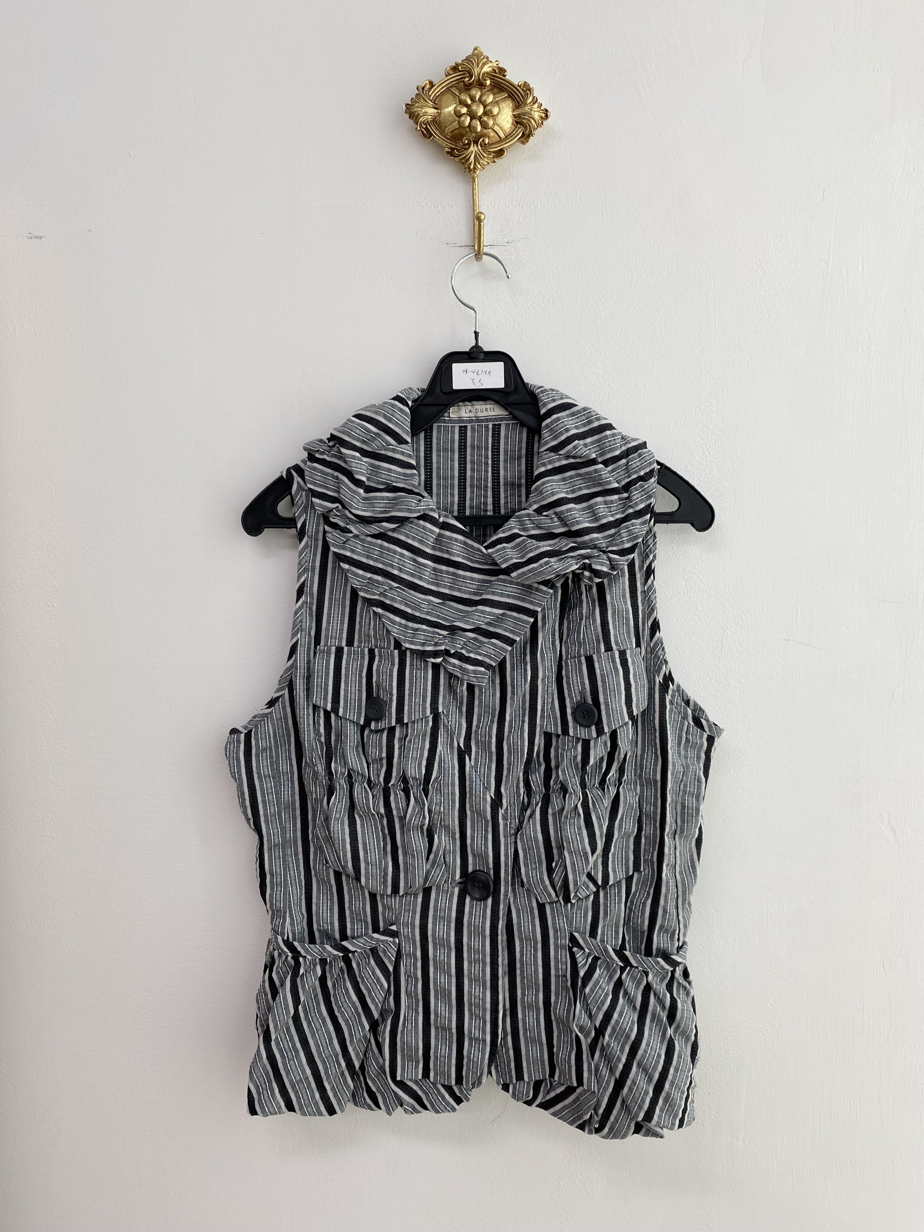Grey black stripe big collar vest