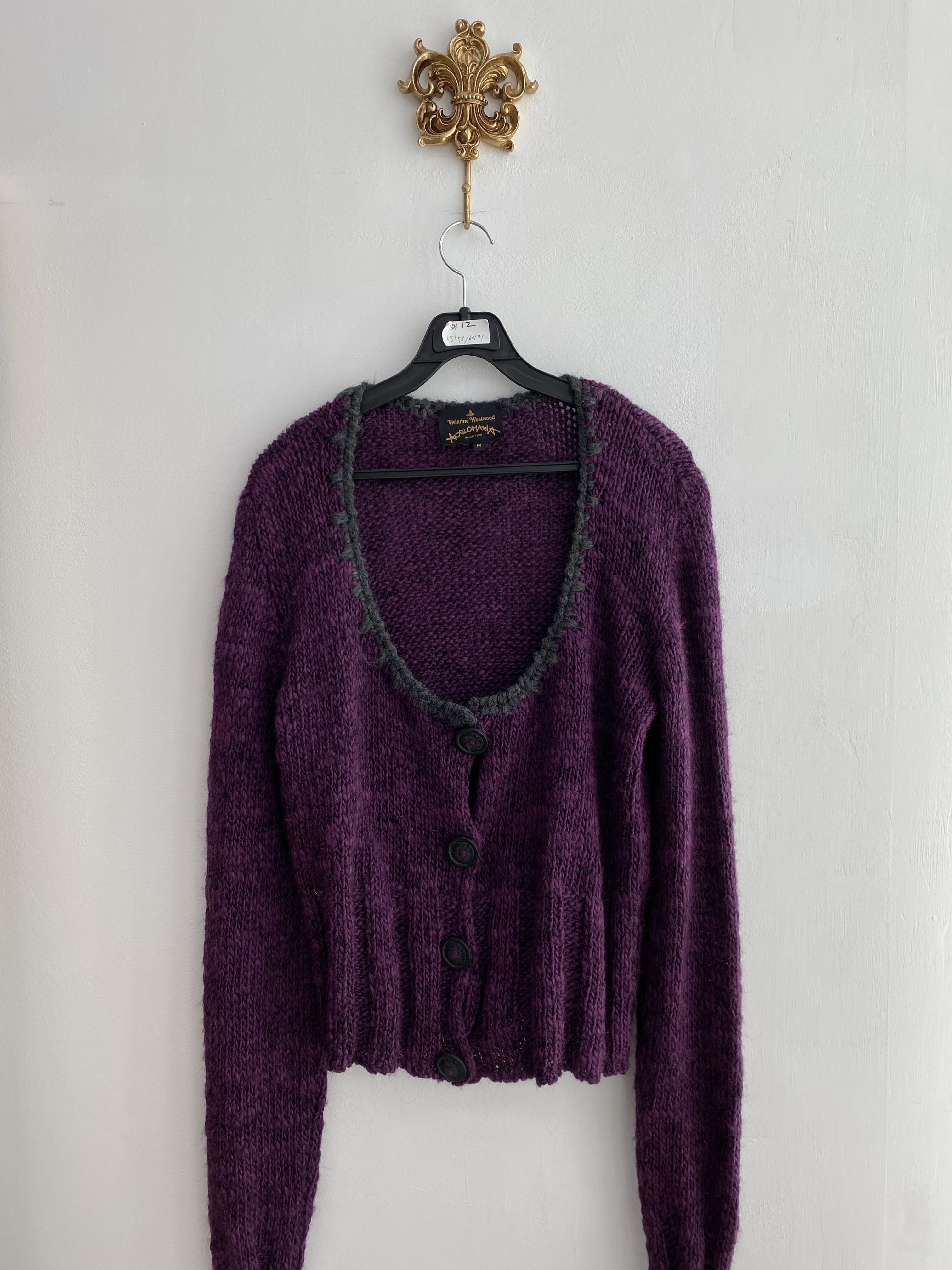 Vivienne Westwood purple button deep round neck knit cardigan
