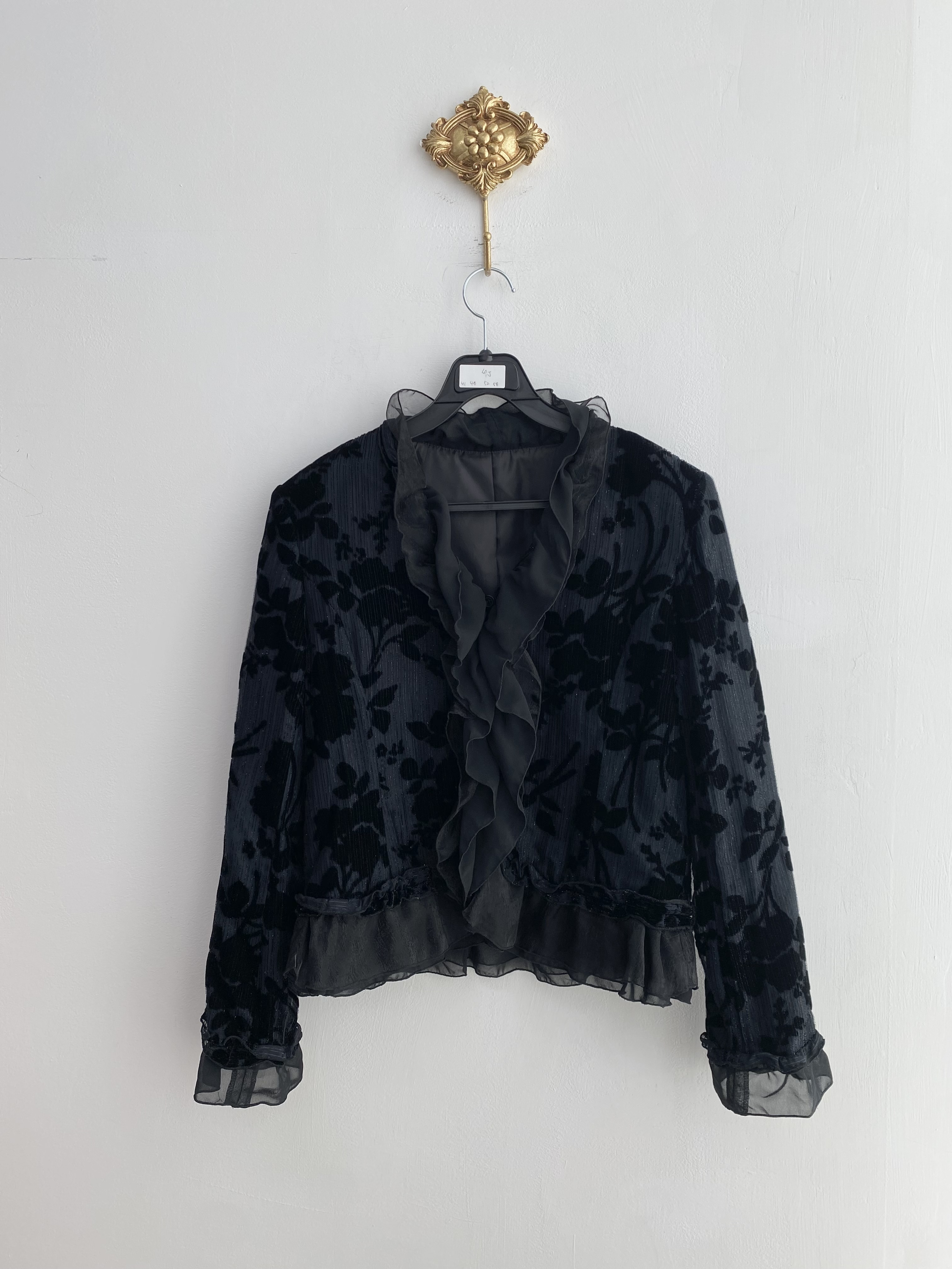 Black grey emboss pattern frill point jacket