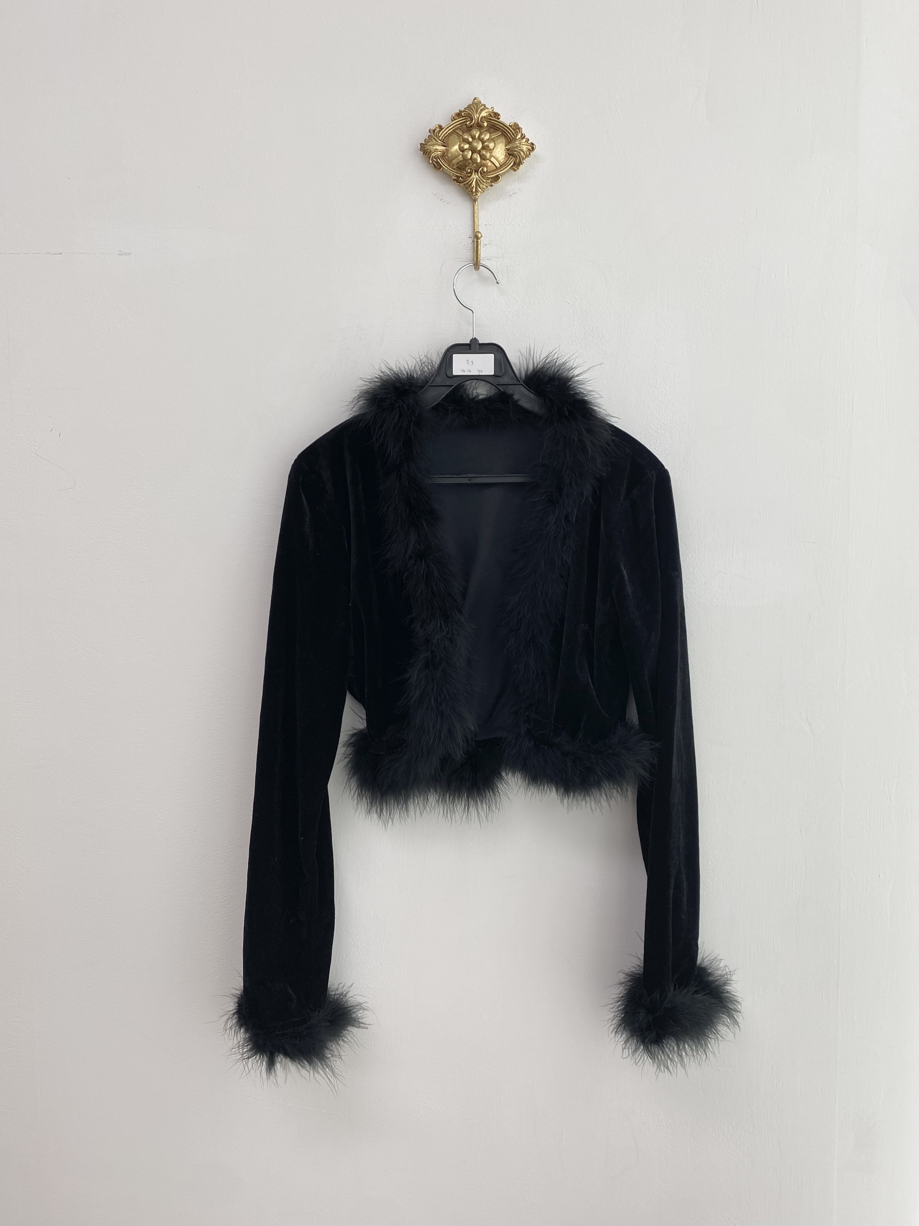 Black velvet feather point open cardigan