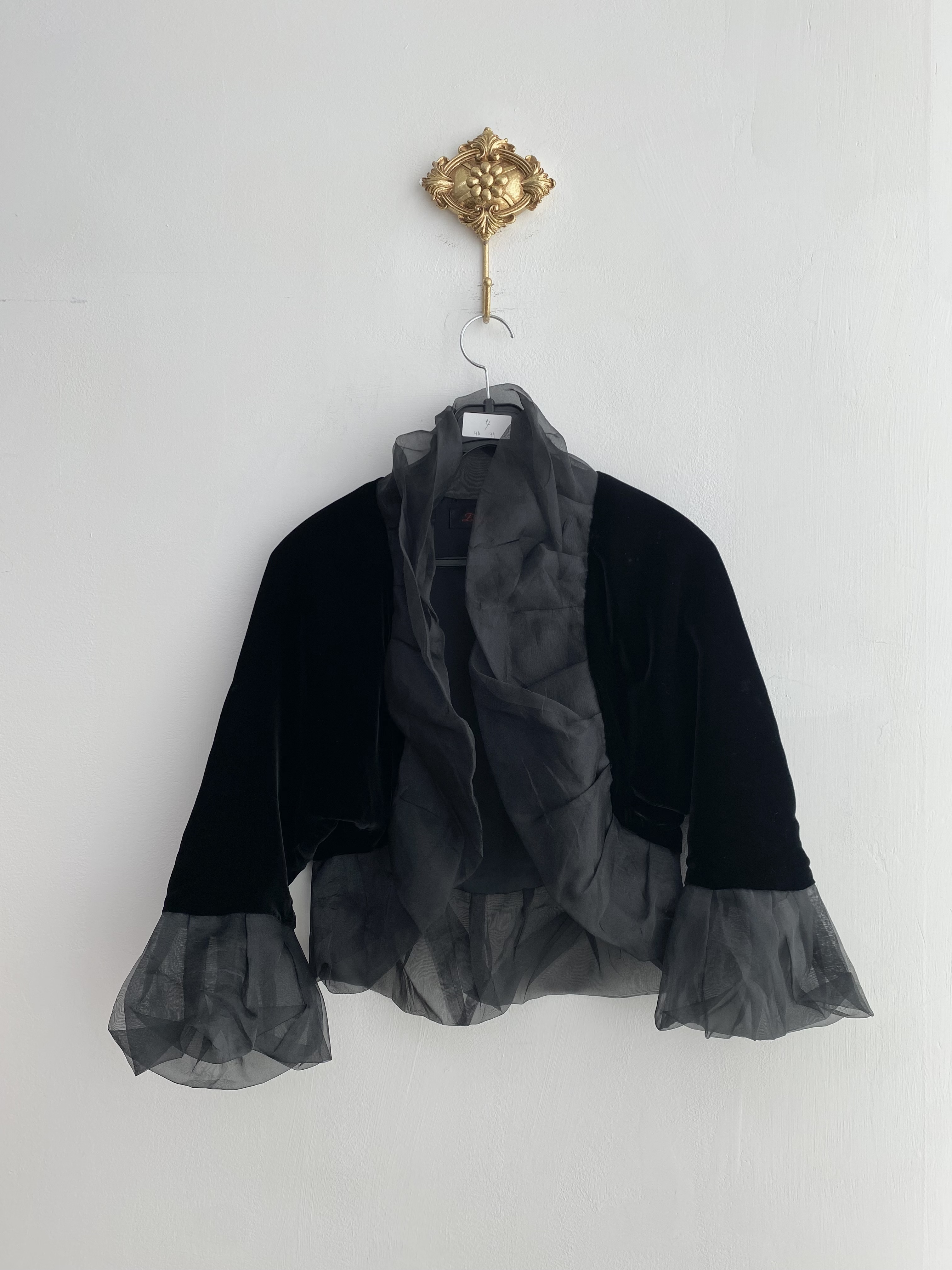 Black velvet organza mix open jacket