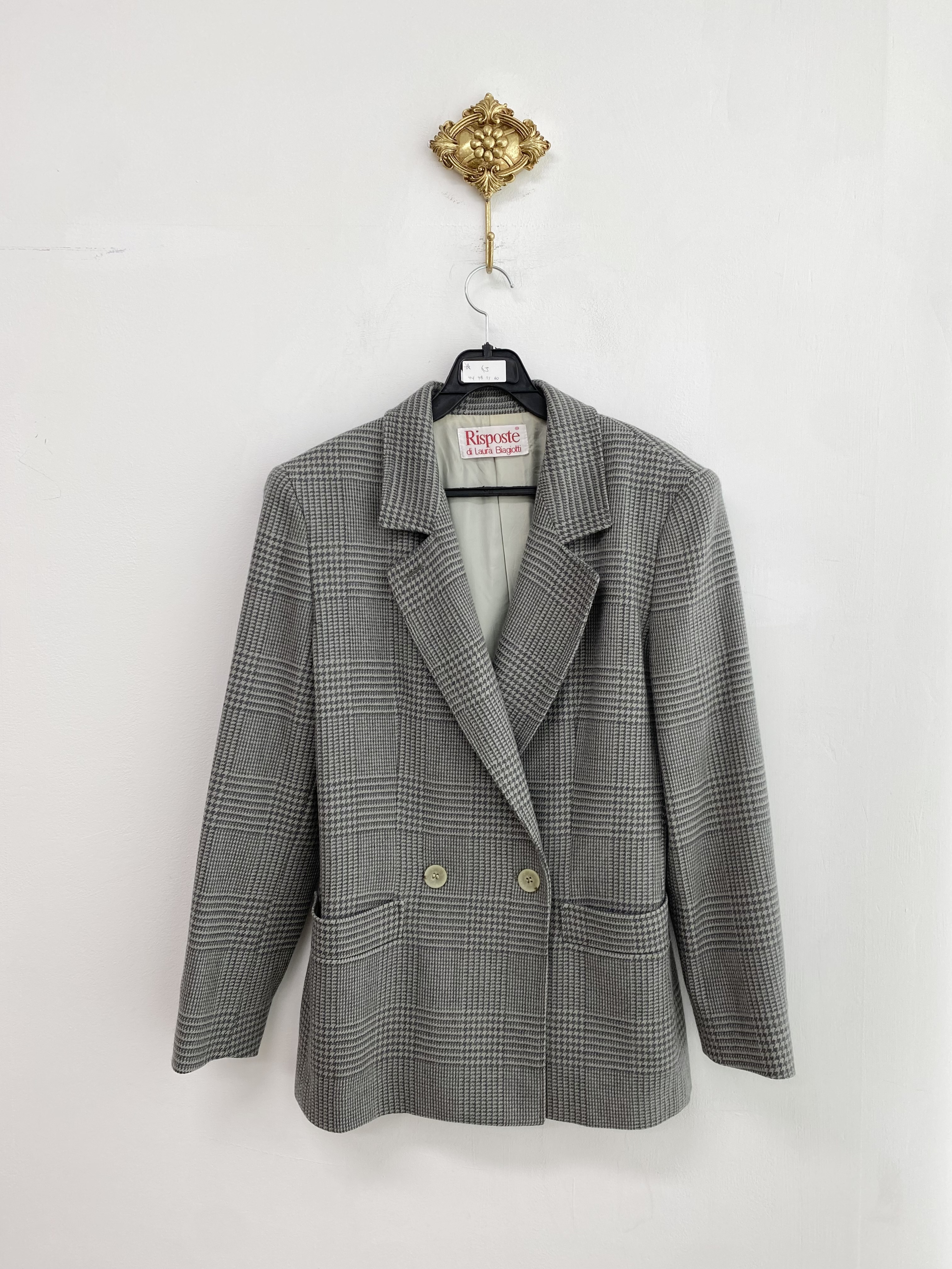 Blue grey check mix pattern wool jacket (made in italy)