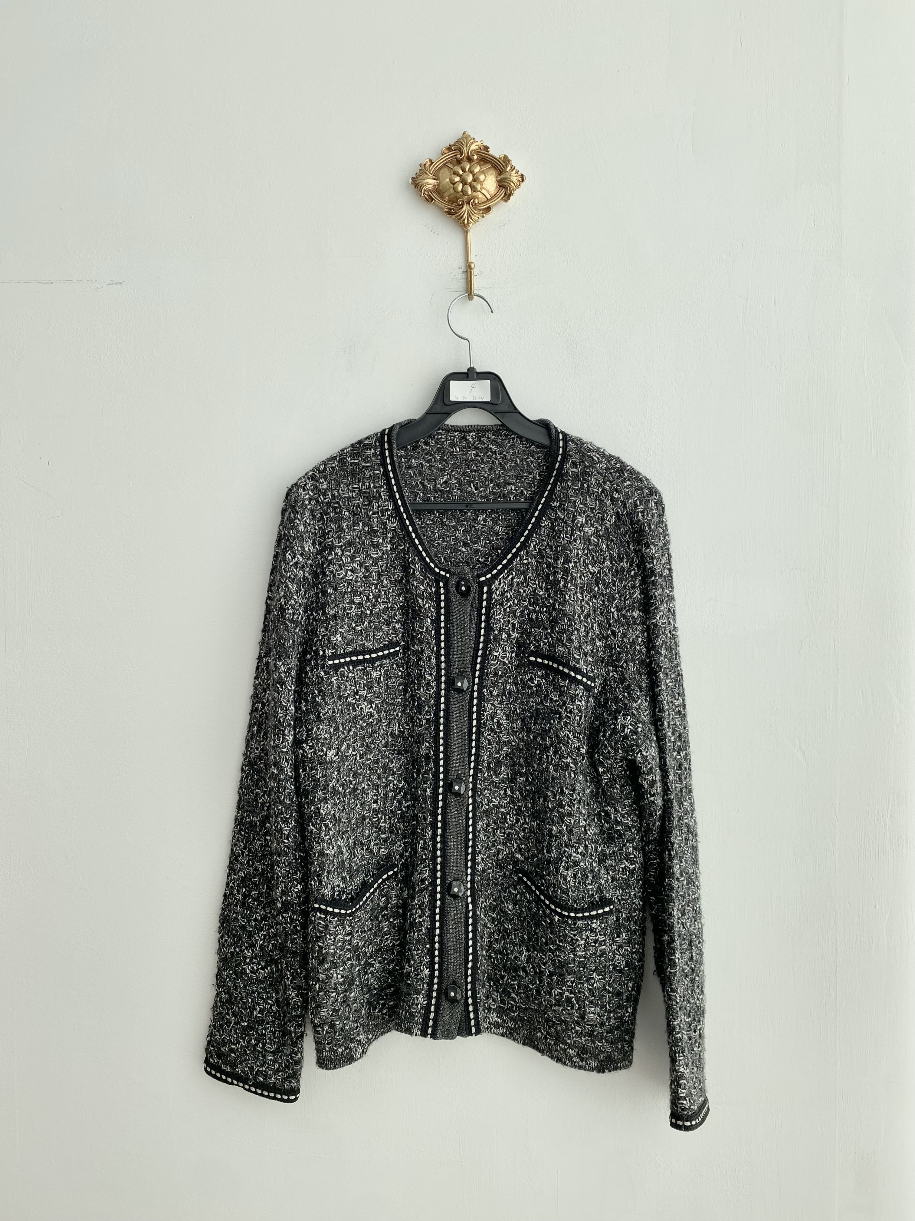 Black charcoal glittery tweed jacket cardigan