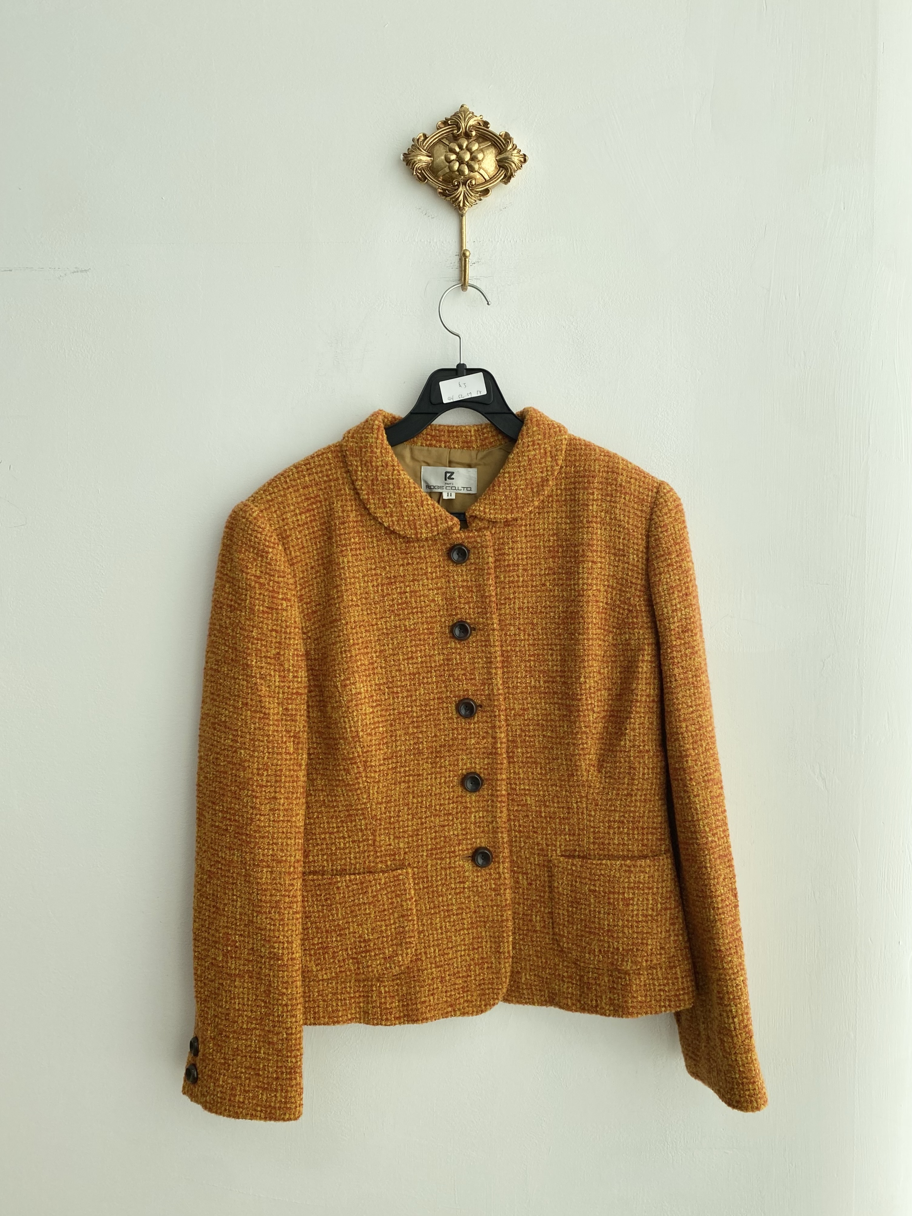 Yellow orange round collar wool mix jacket