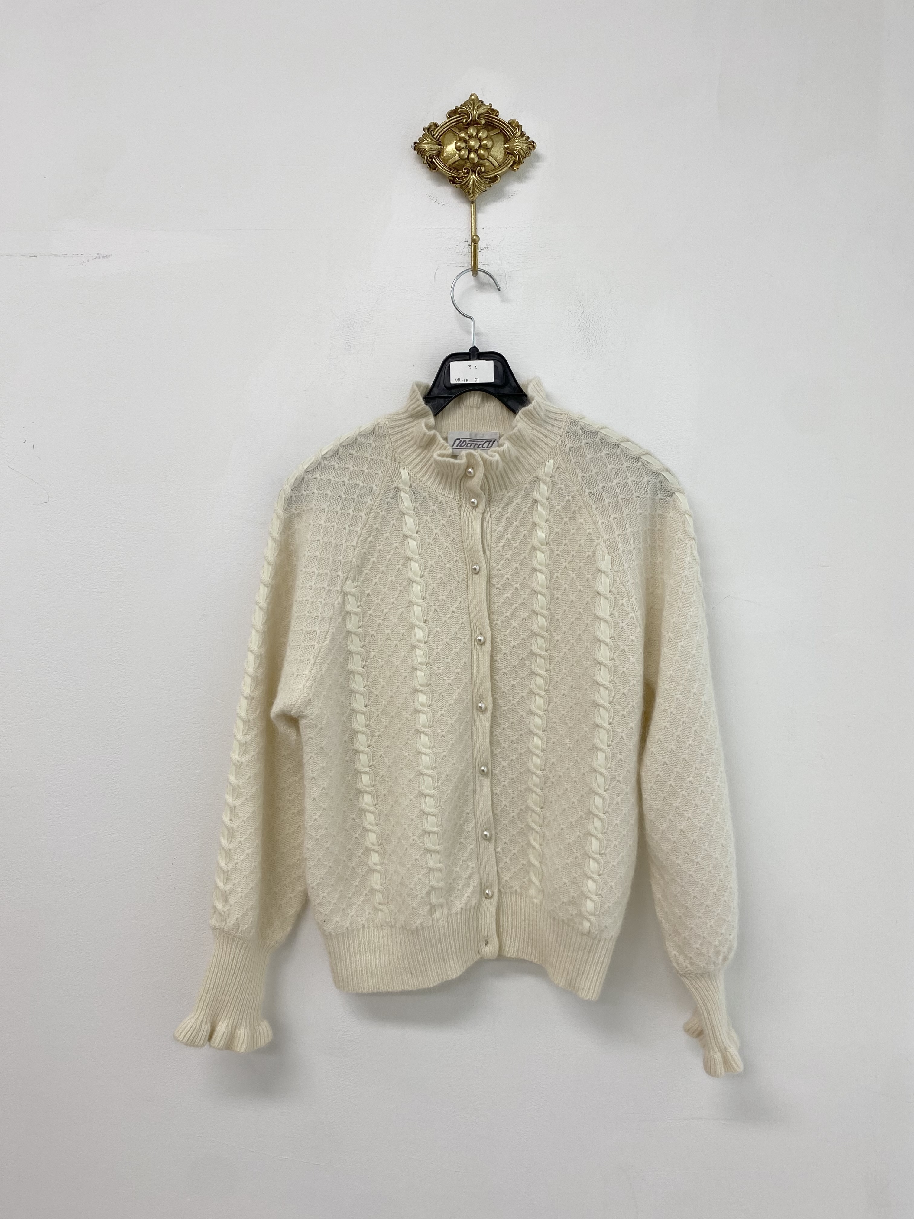 Ivory ribbon pearl angora knit cardigan
