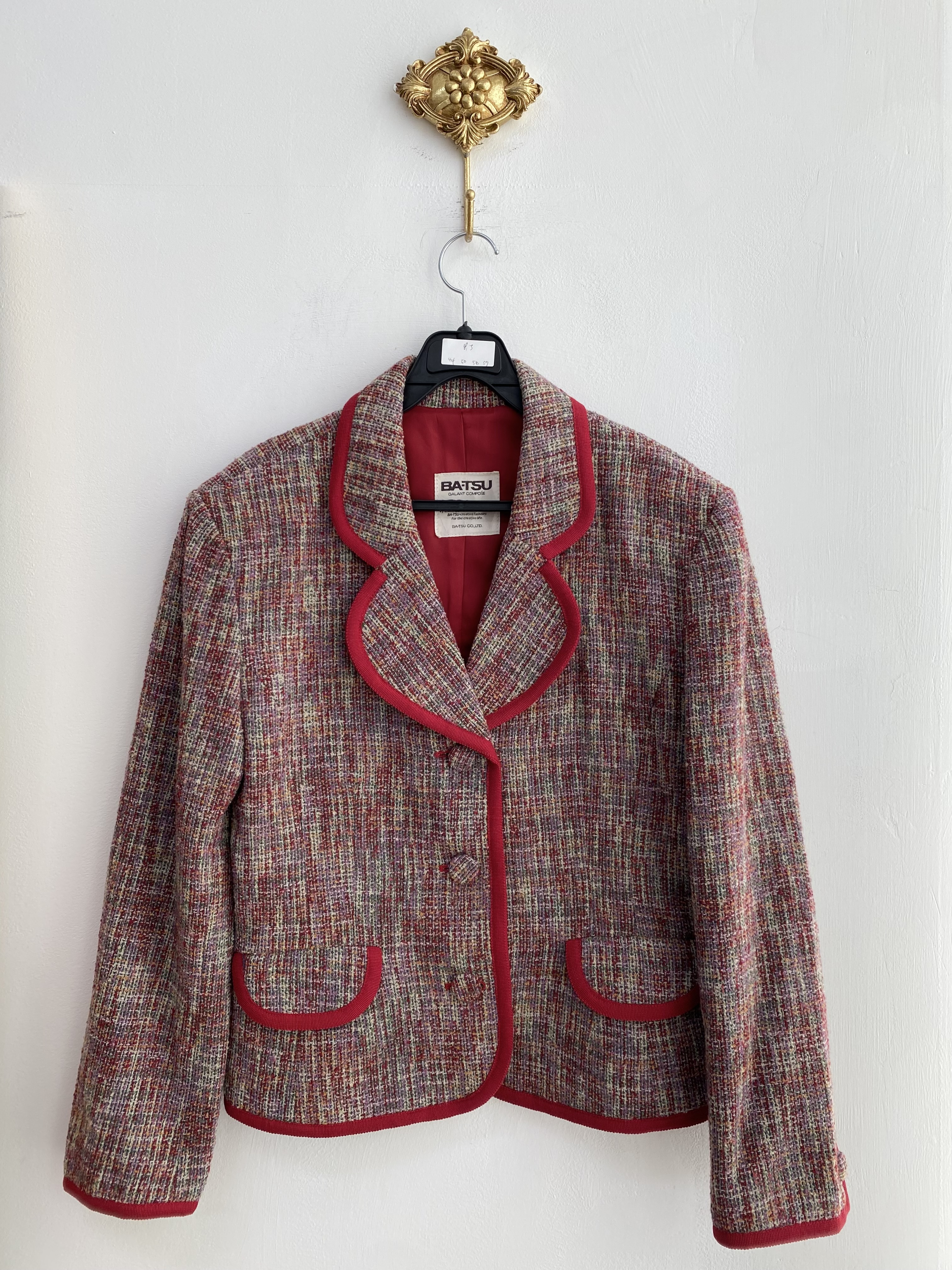 Red lined color mix pattern wool jacket