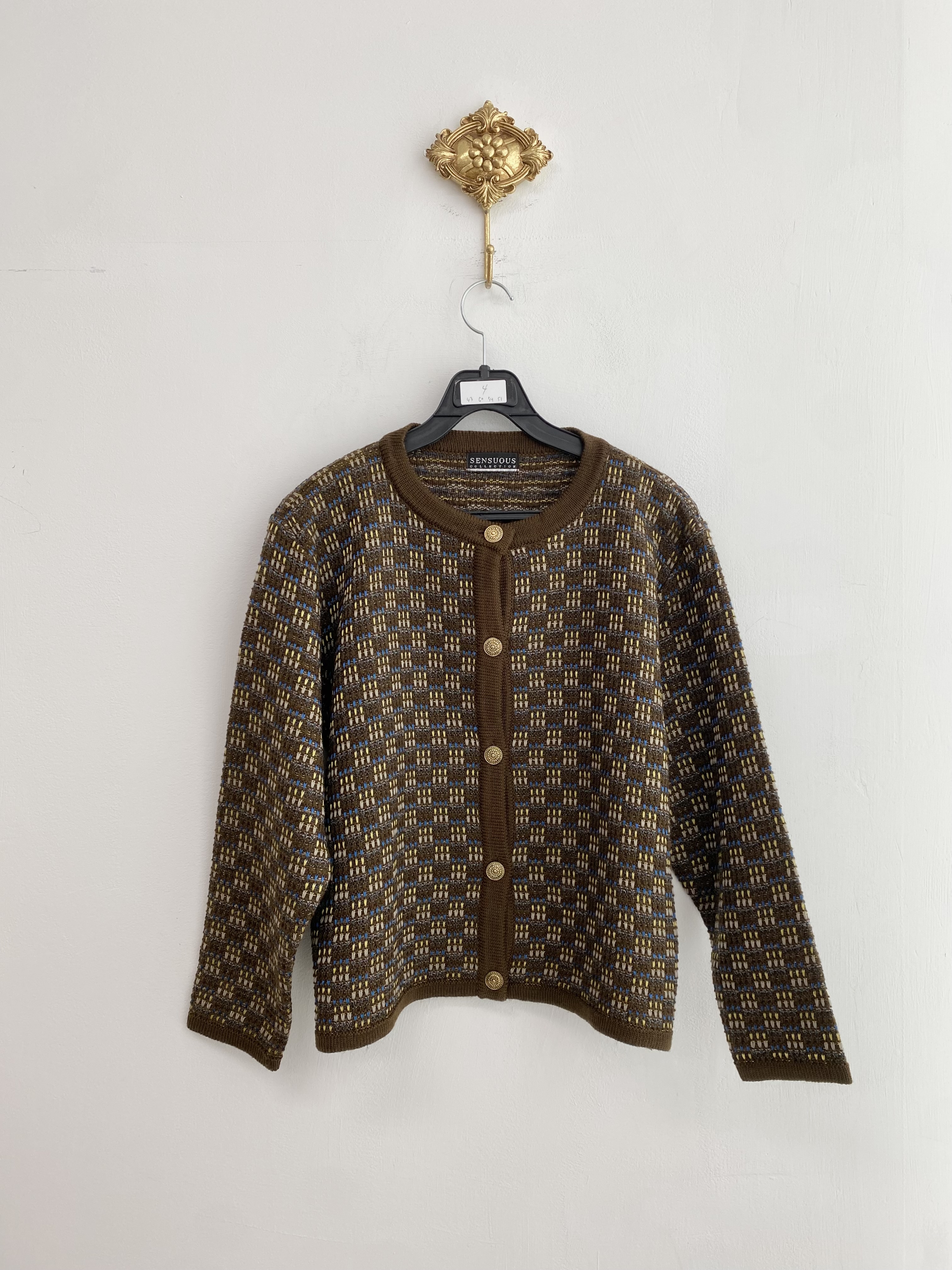 Brown colorful pattern knit cardigan jacket