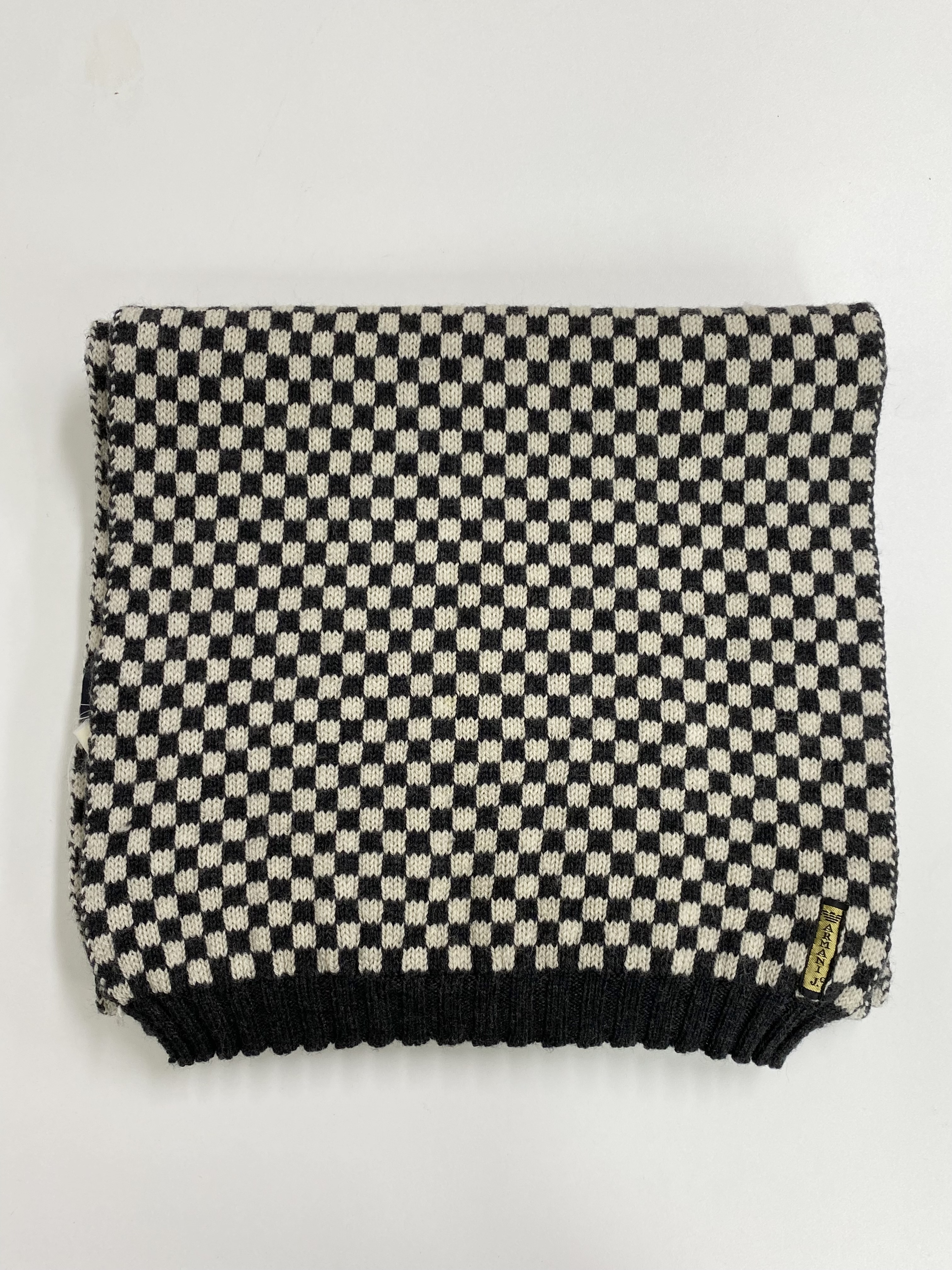 Armani Jeans black checkerboard pattern wool muffler
