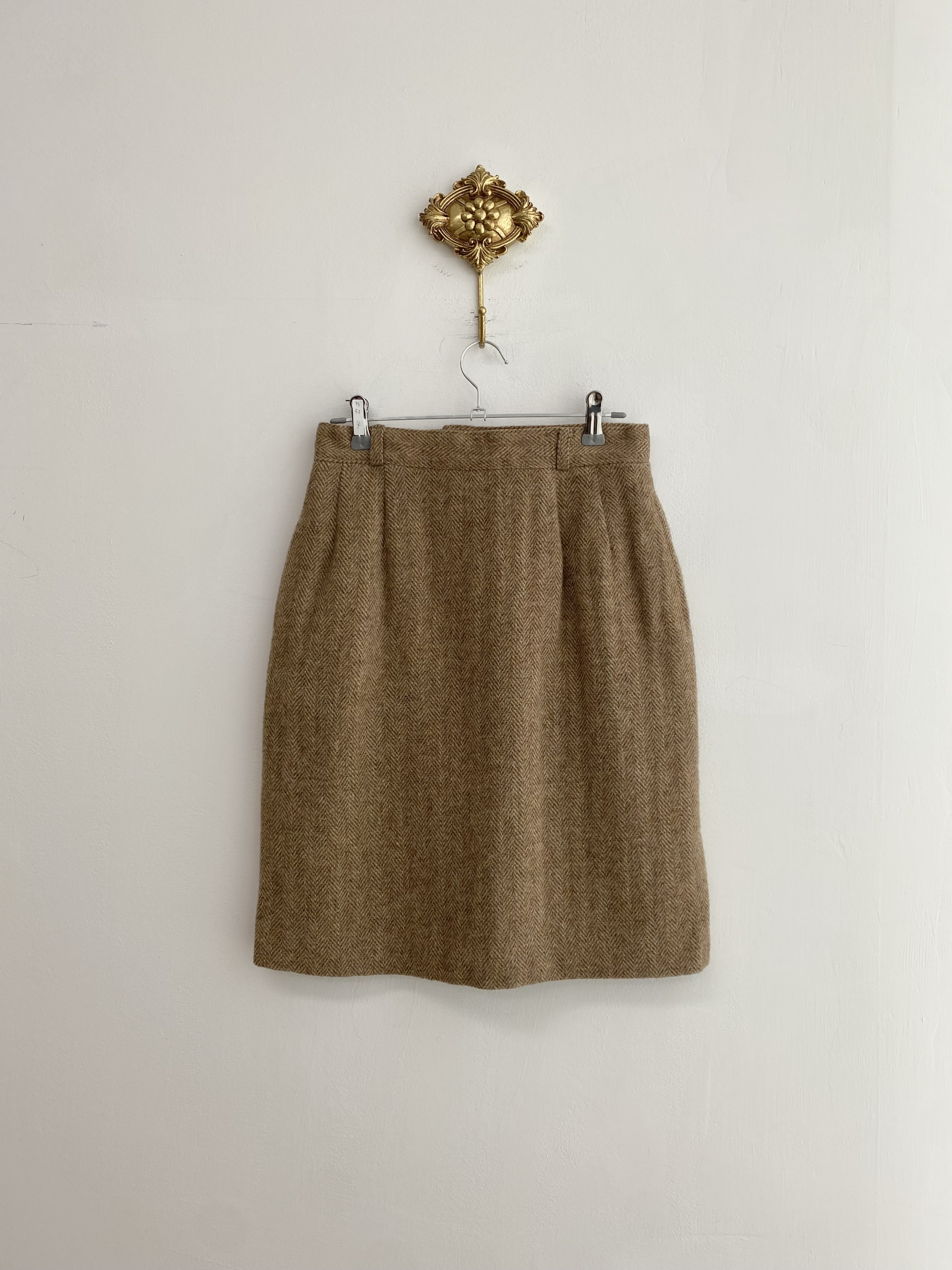 Orange beige wool herringbone mid skirt