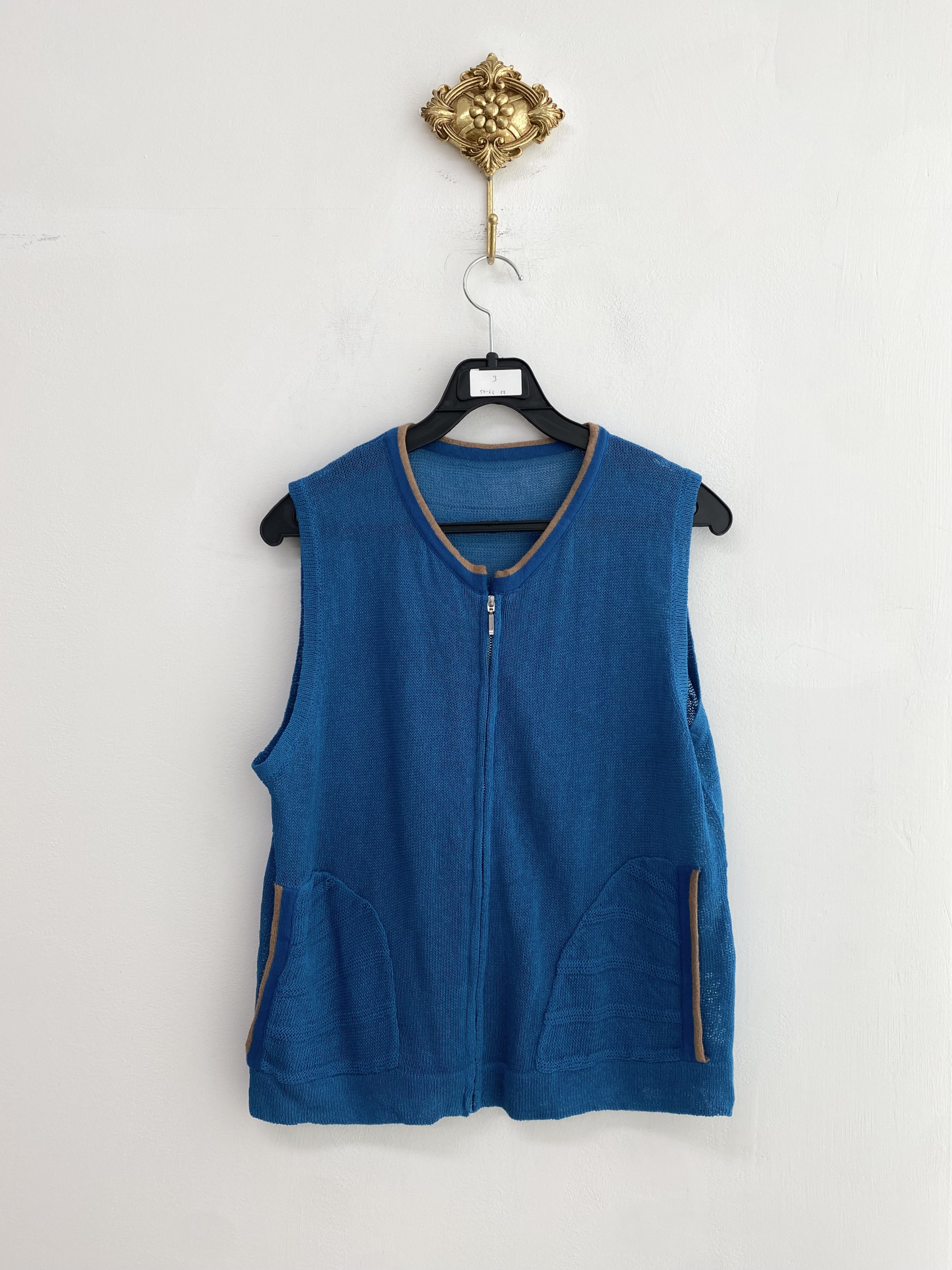Aqua blue pocket zip-up sleeveless vest