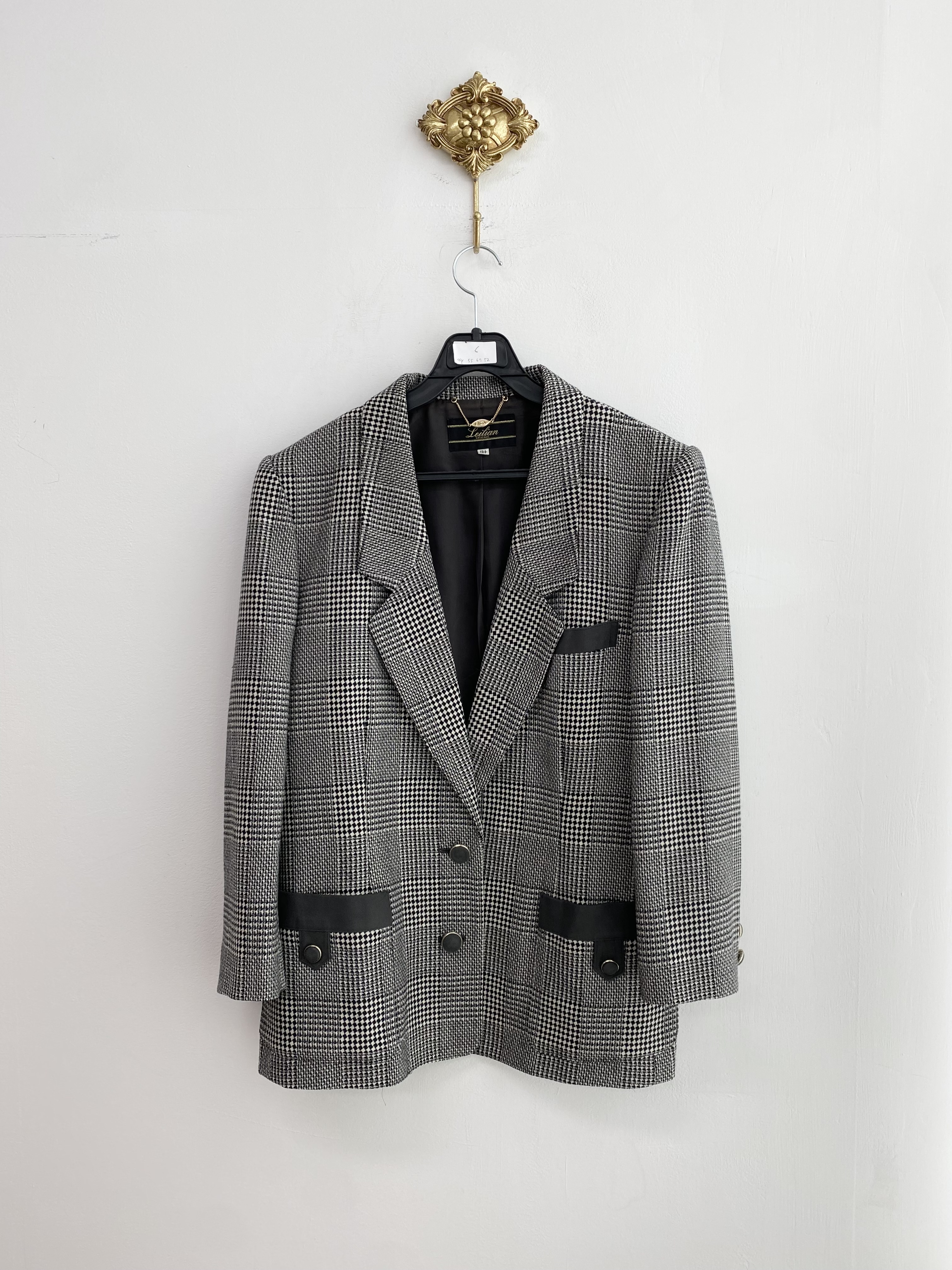 Black check pattern mix two button jacket