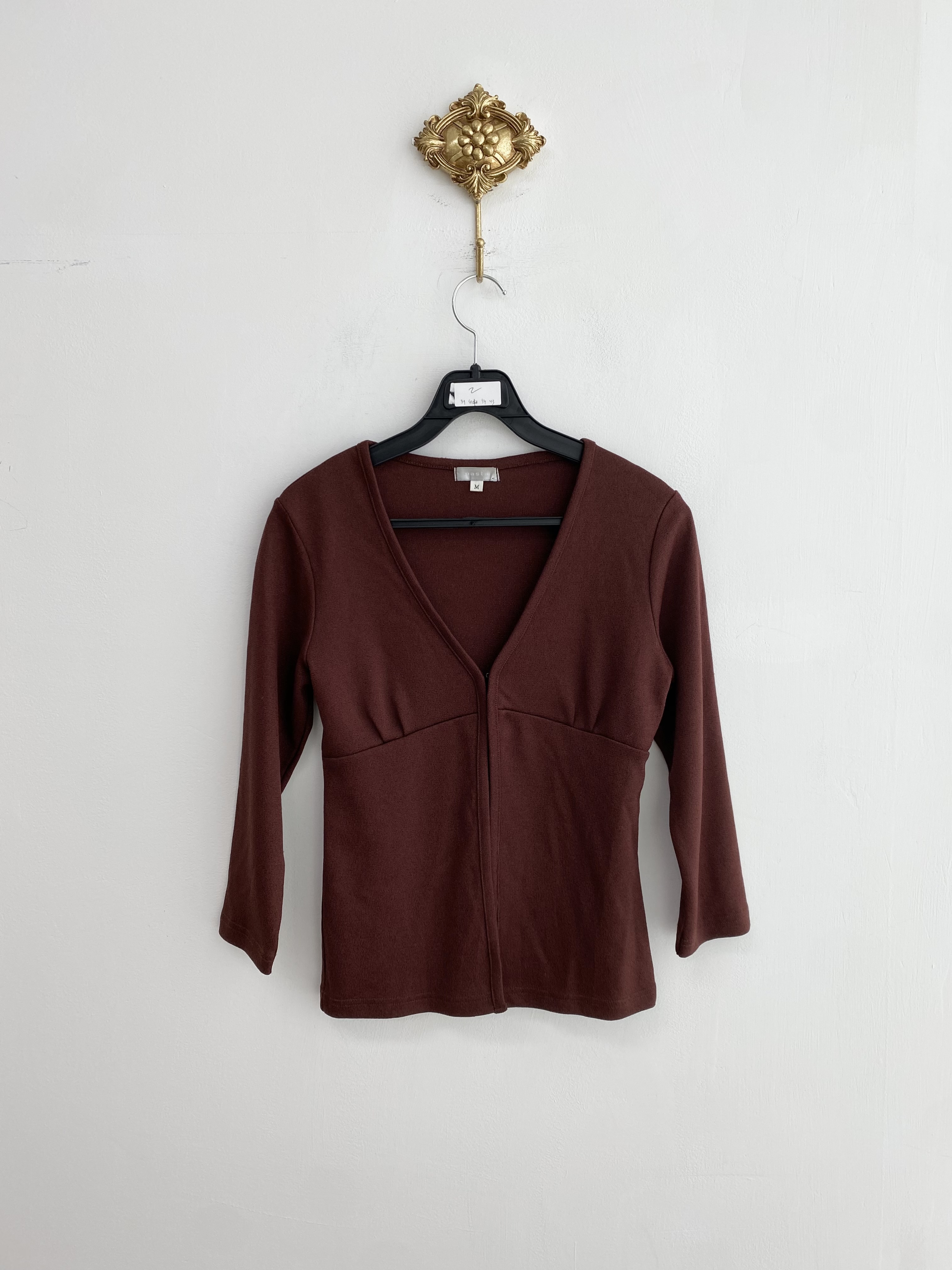 Red brown poly rayon v-neck cardigan