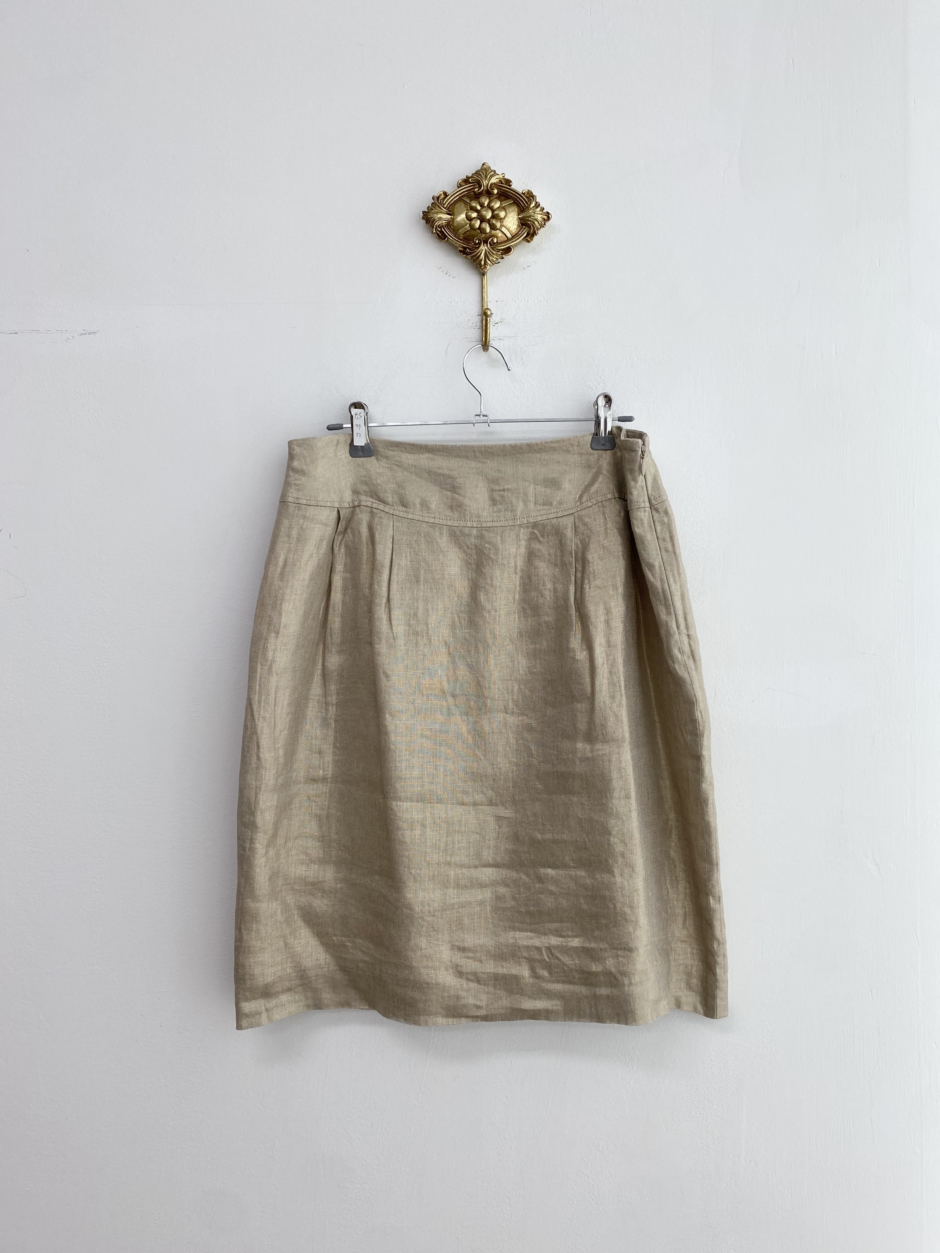 Beige gold shiny linen mid skirt