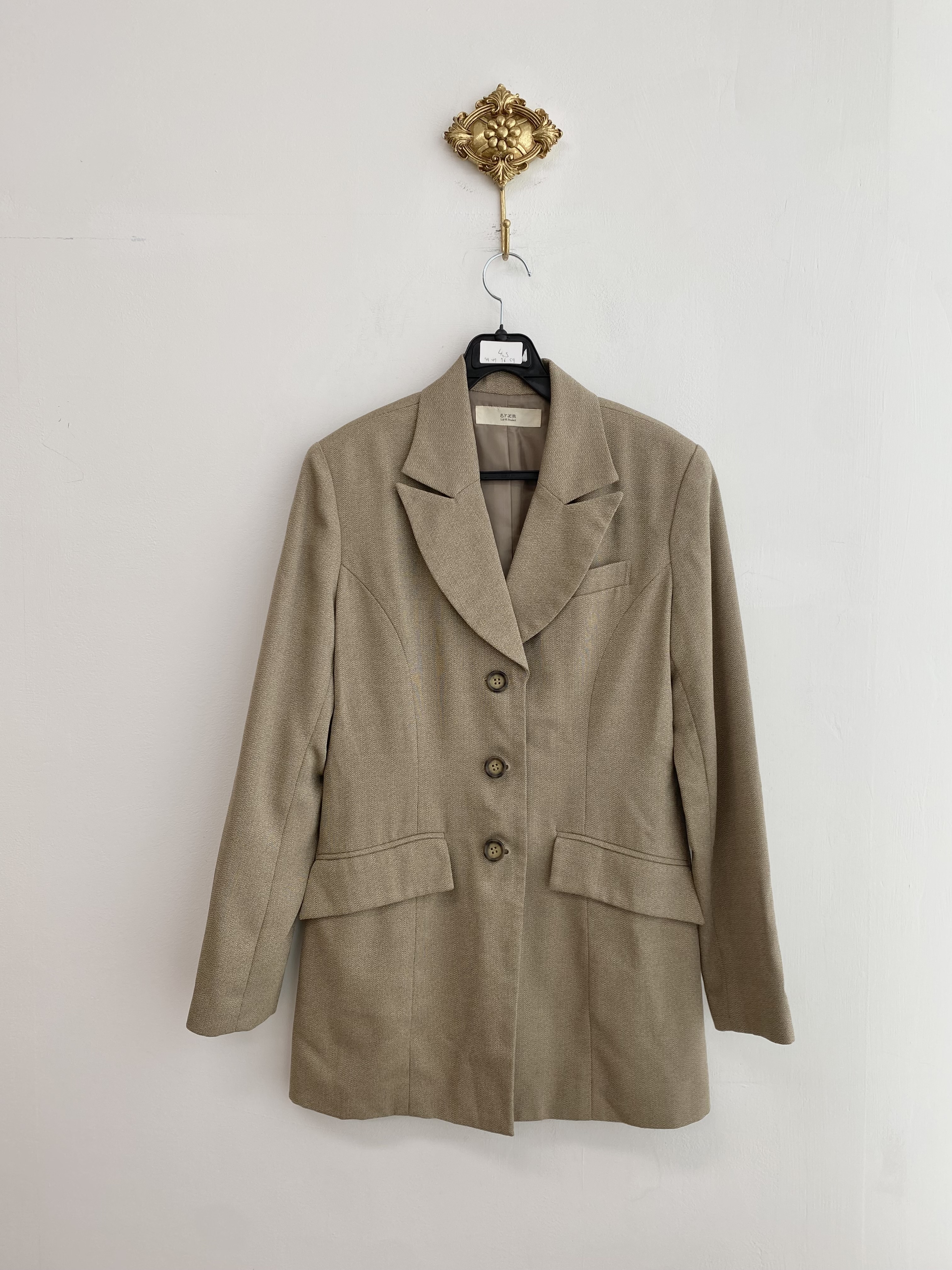 Beige three button poly long jacket