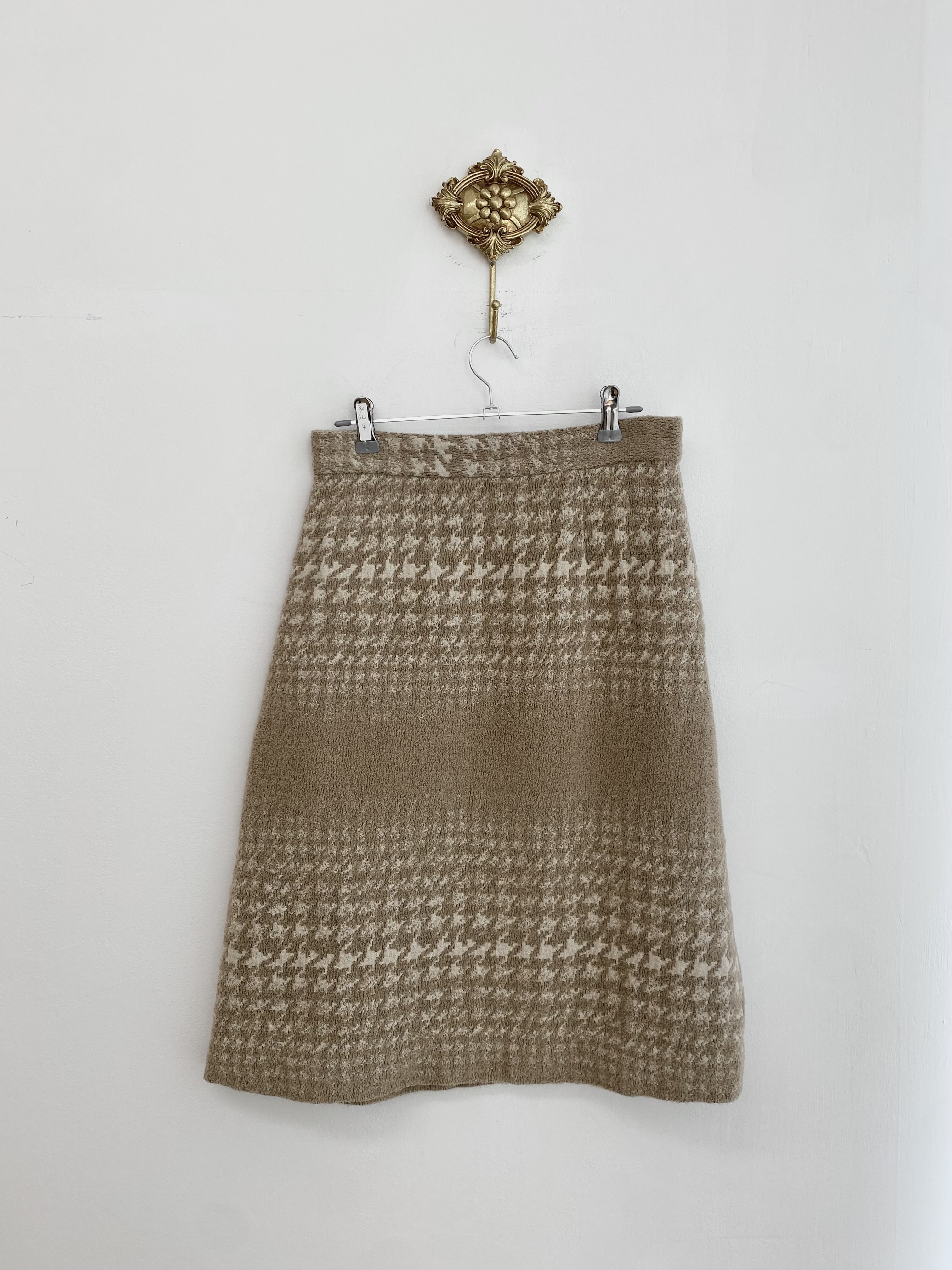 Beige gradation pattern wool mix mid skirt