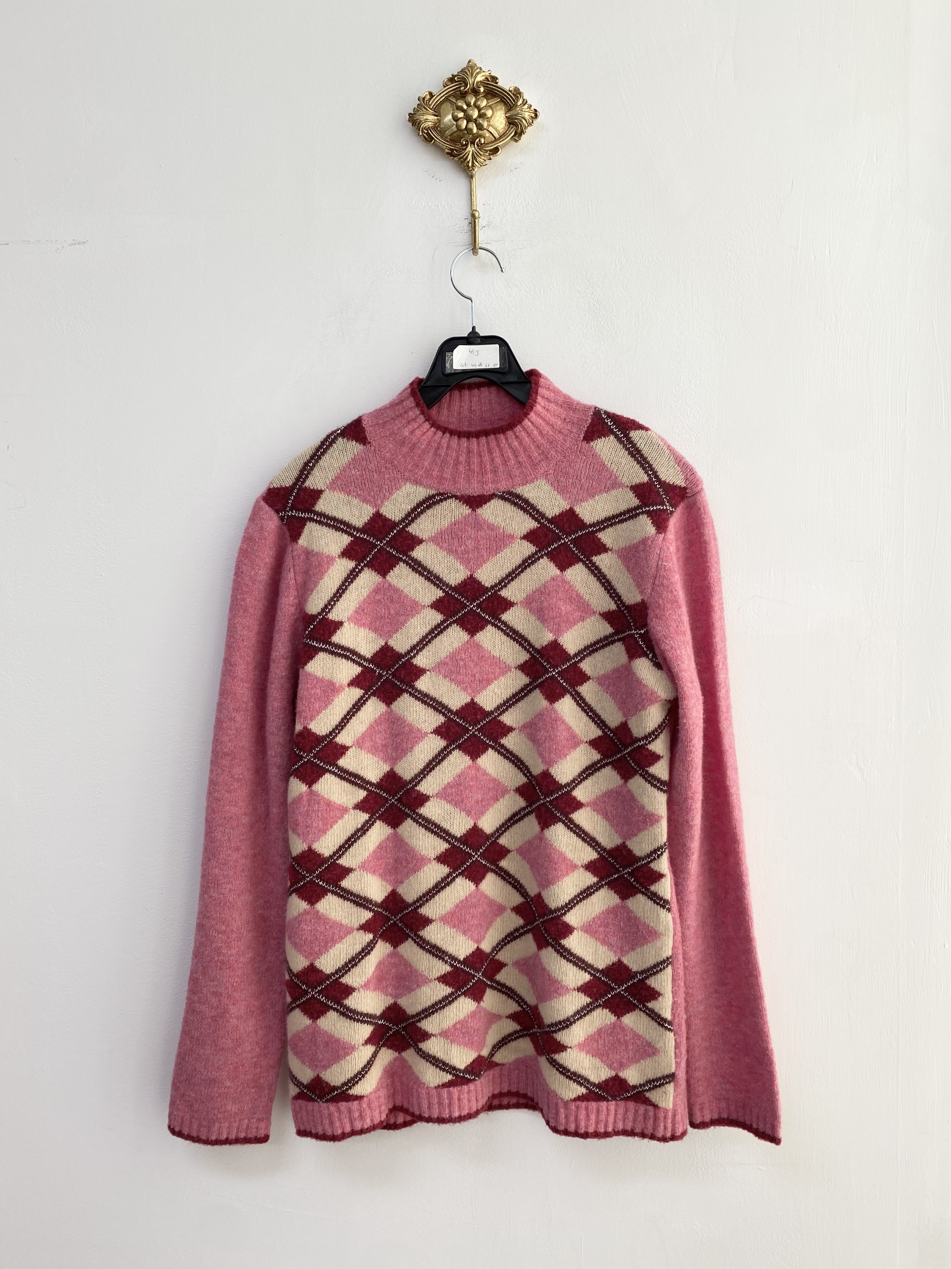 Pink glittery argyle pattern wool angora knit