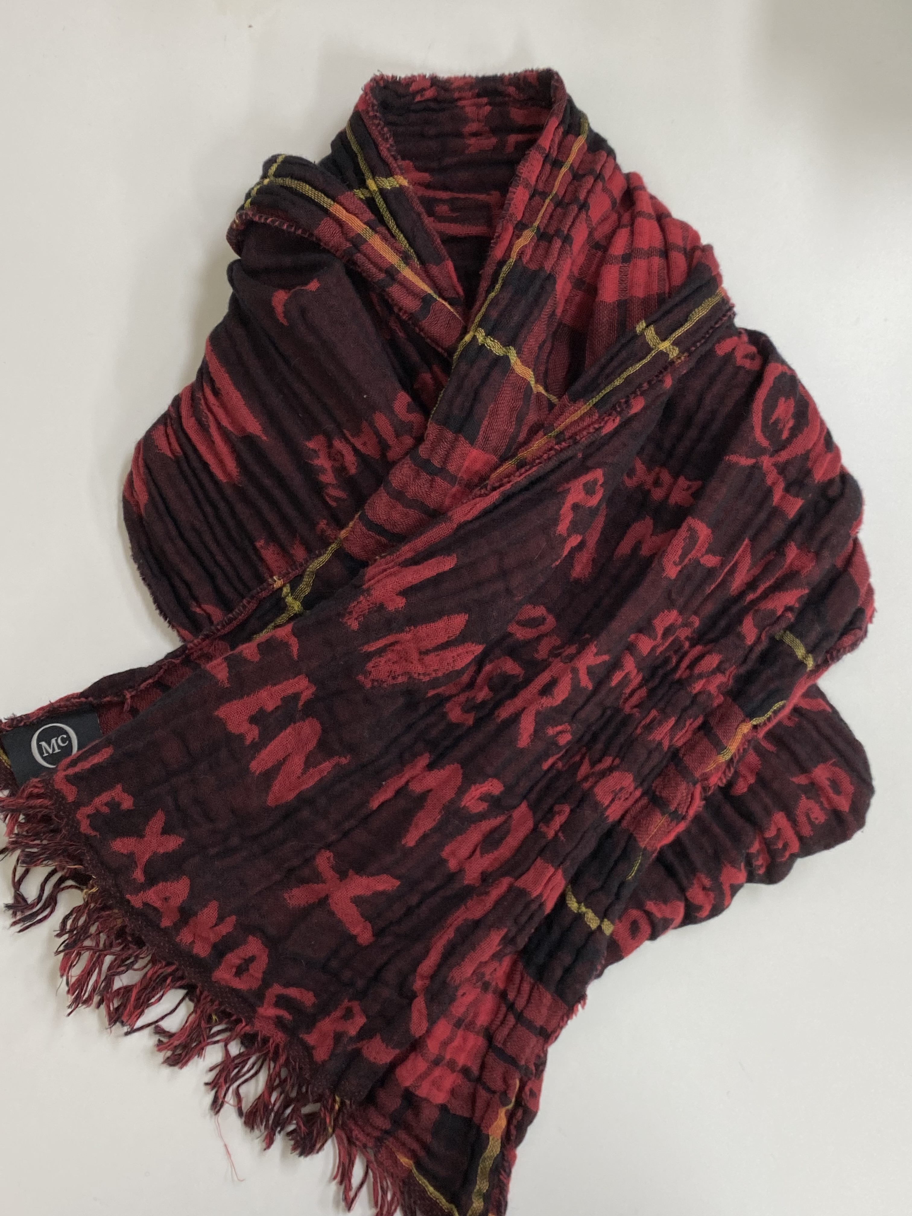 Alexander McQueen red check lettering pattern muffler (made in italy)