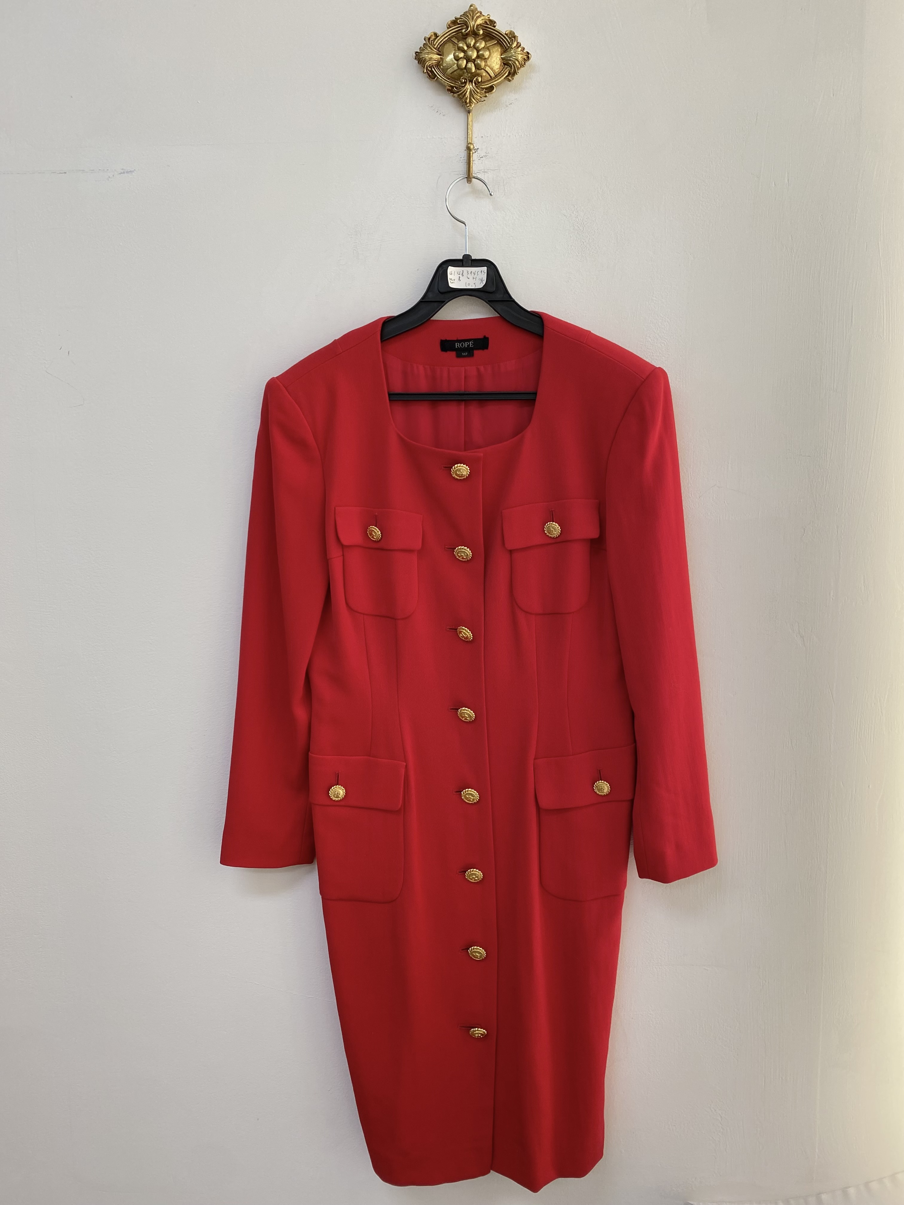 ROPÉ red gold button pocket dress